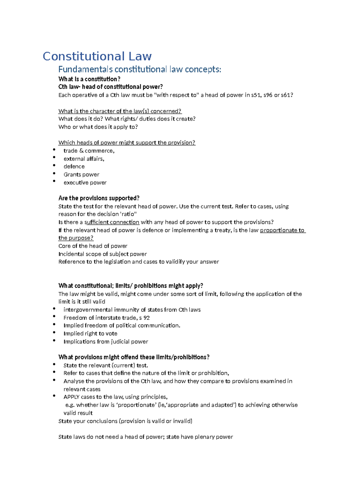 Constitutional Law Exam Notes - Constitutional Law Fundamentals ...