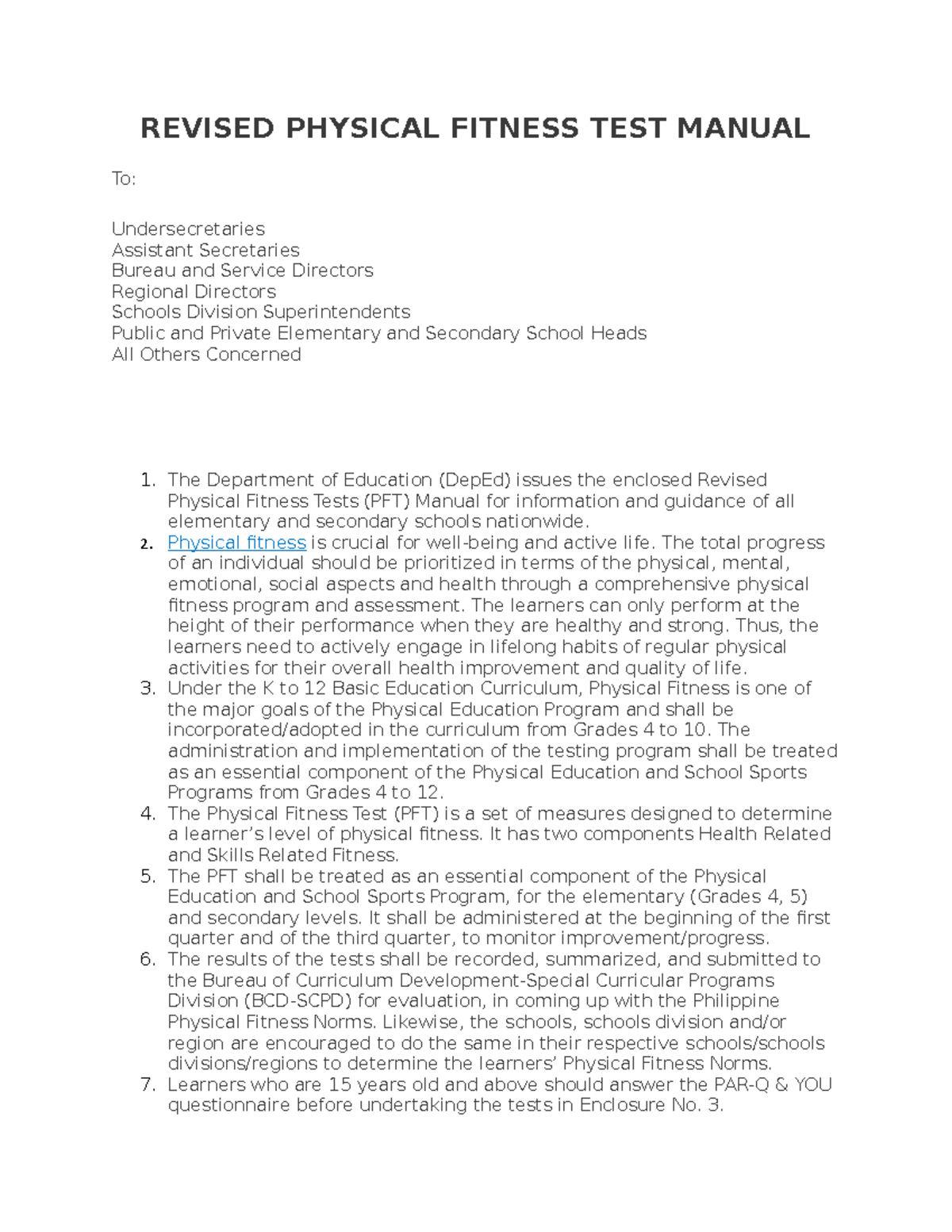 Physical Fitness Test Standards For High School at Chad Frierson blog