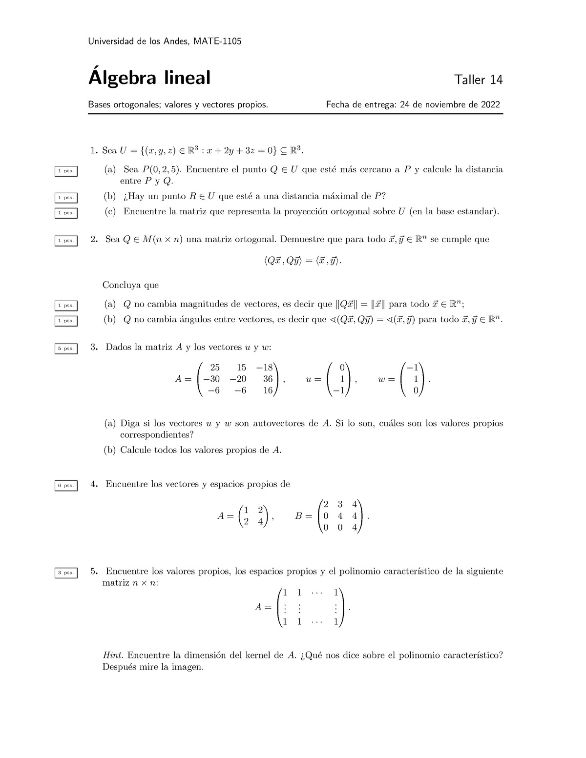 Taller 14 - Álgebra Lineal - Uniandes - Studocu