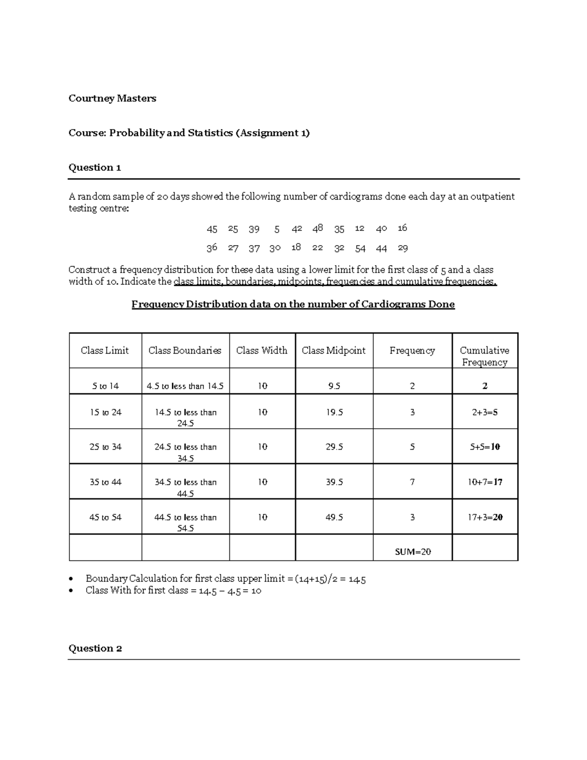 Introduction to Statistics Mandatory Assignment Number 1 - Courtney ...