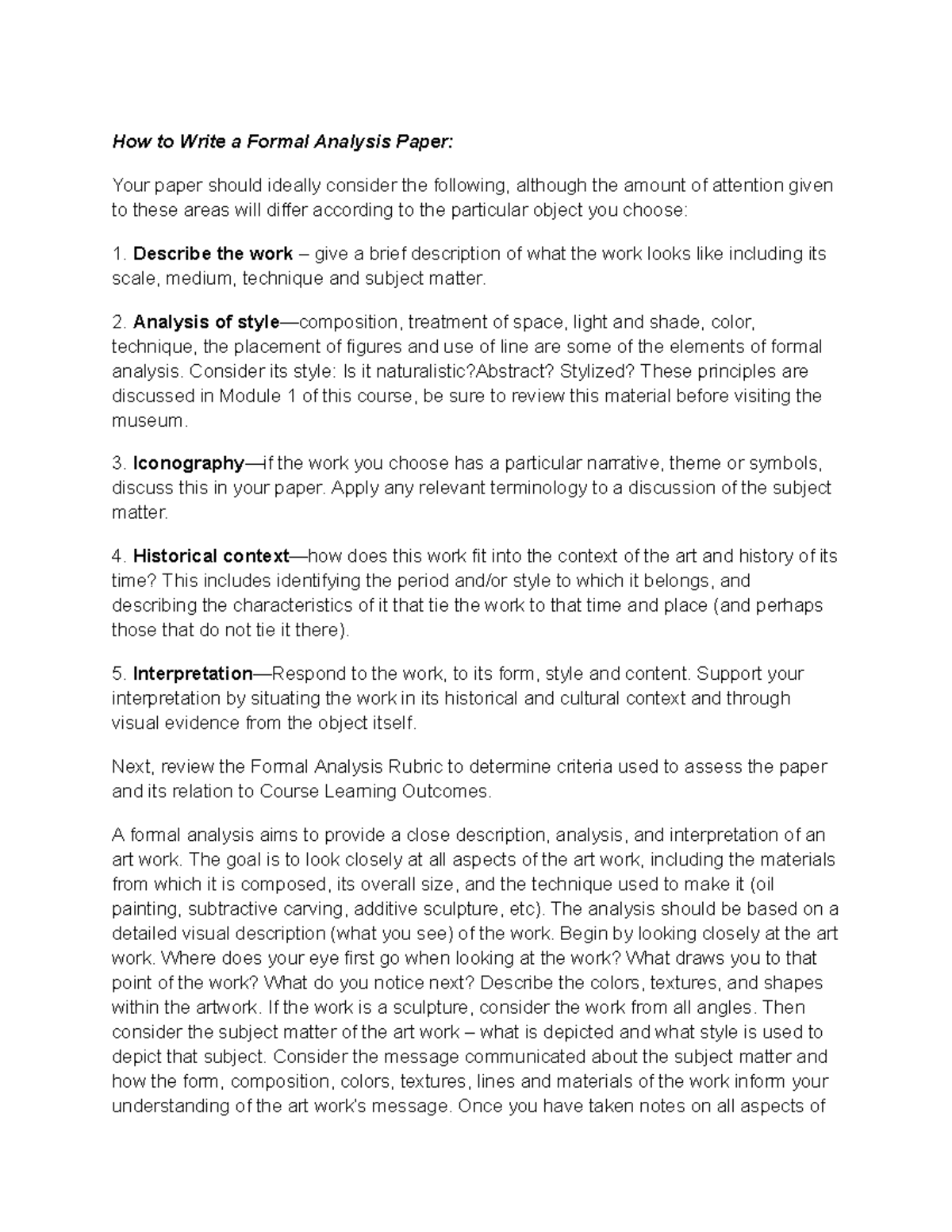 How to Write a Formal Analysis Paper Analysis of treatment of space, light