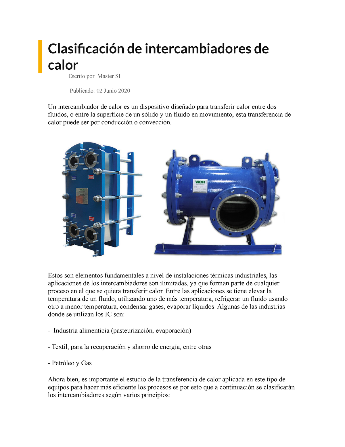 Clasificación De Intercambiadores De Calor - Clasiûcación De ...