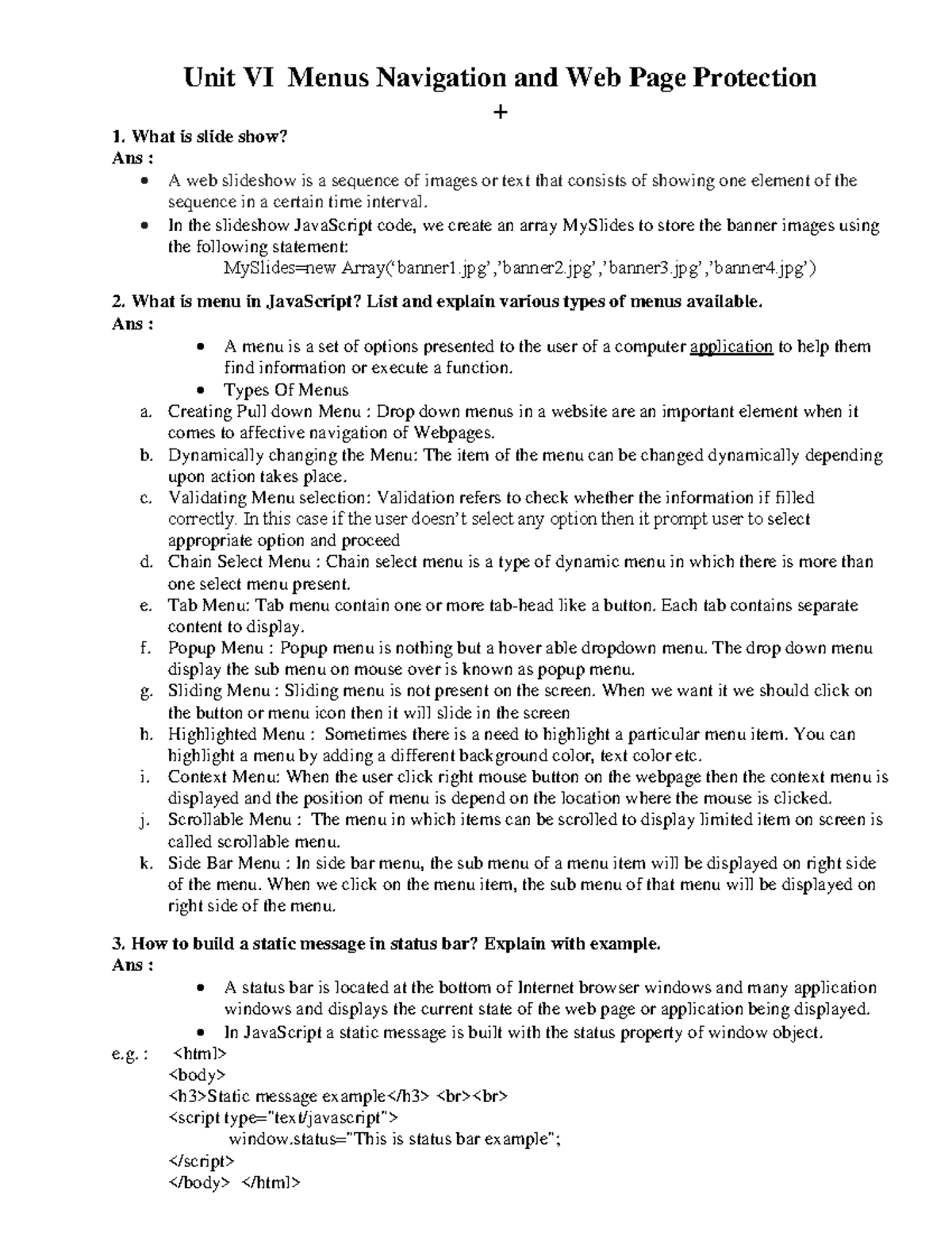 Assignment No 6 - nots - Unit VI Menus Navigation and Web Page ...