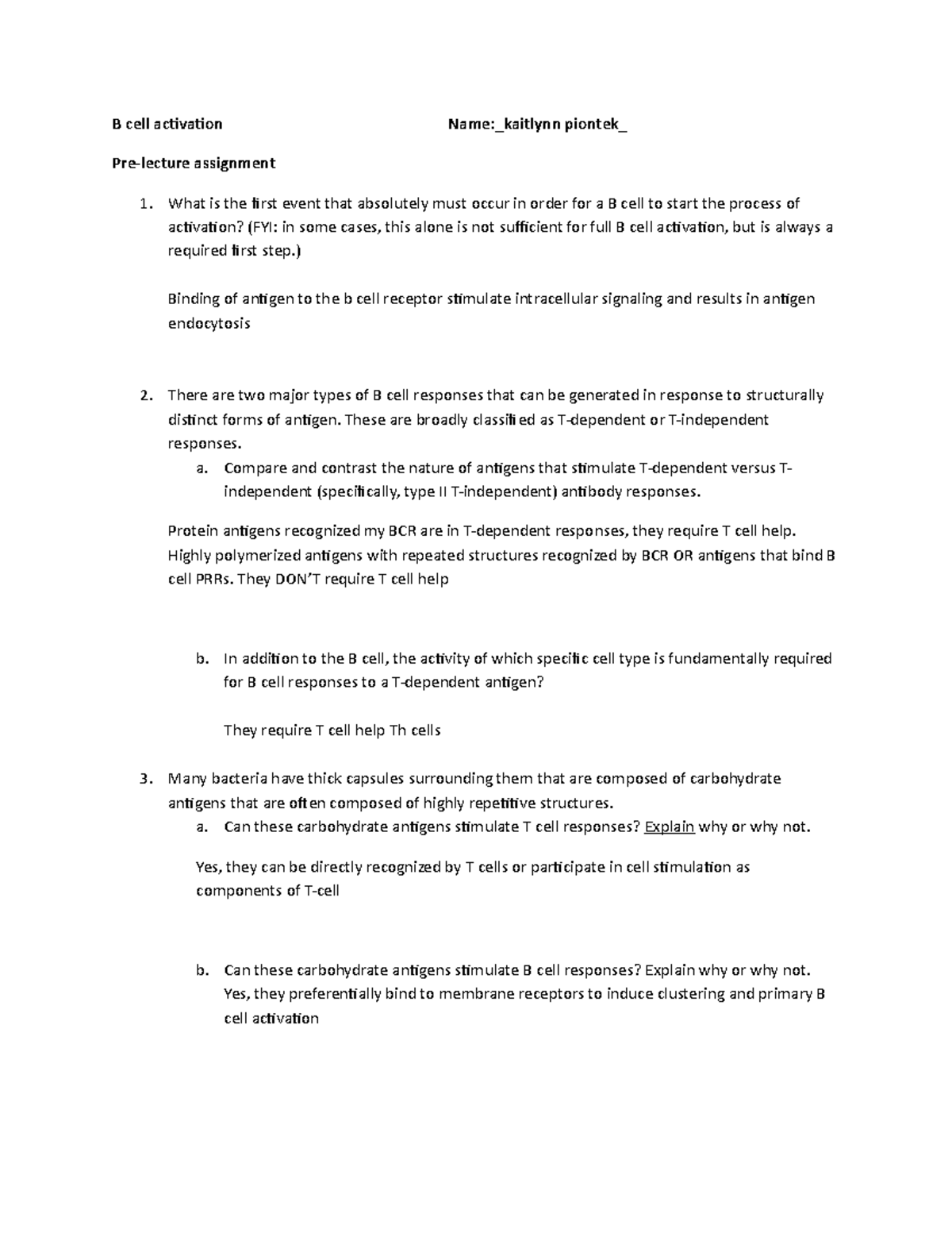 PL5 B Cell Activation - B Cell Activation Name:kaitlynn Piontek Pre ...