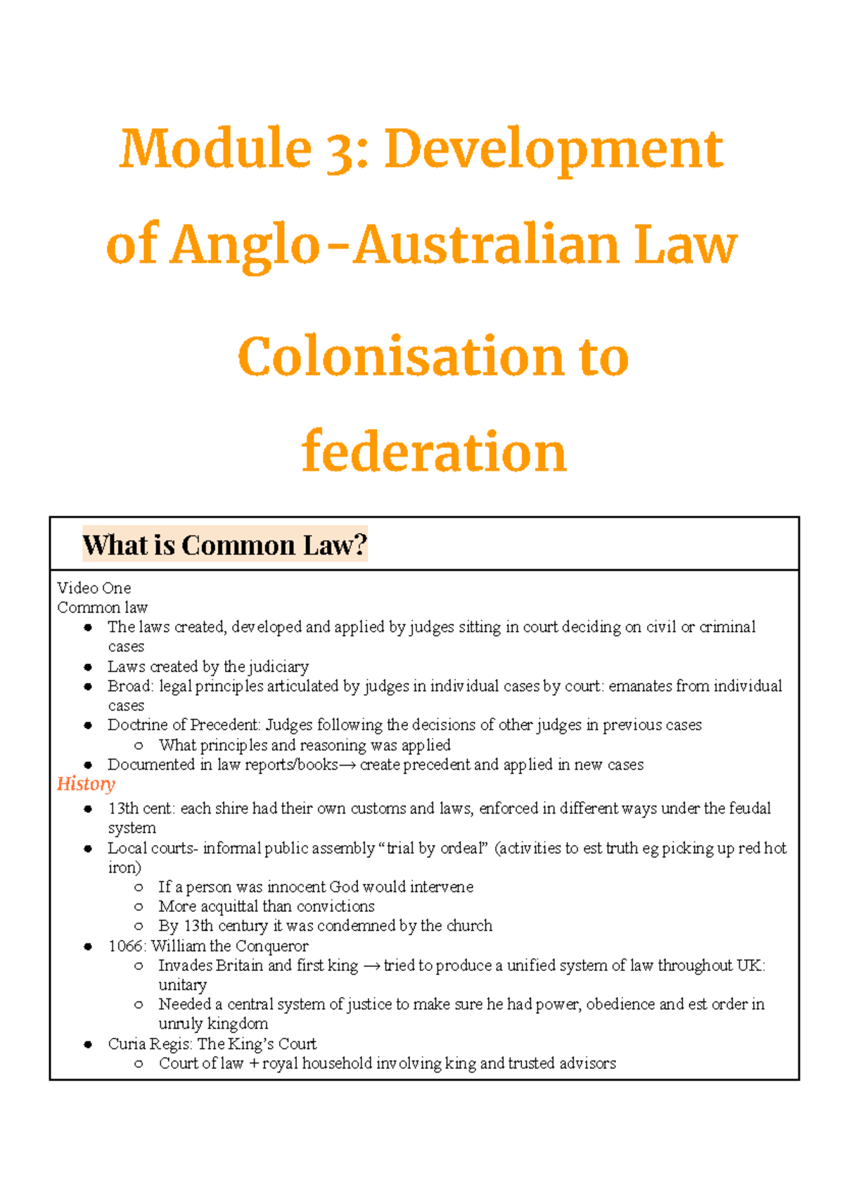 Mod 3 FOL video notes - Module 3: Development of Anglo-Australian Law ...