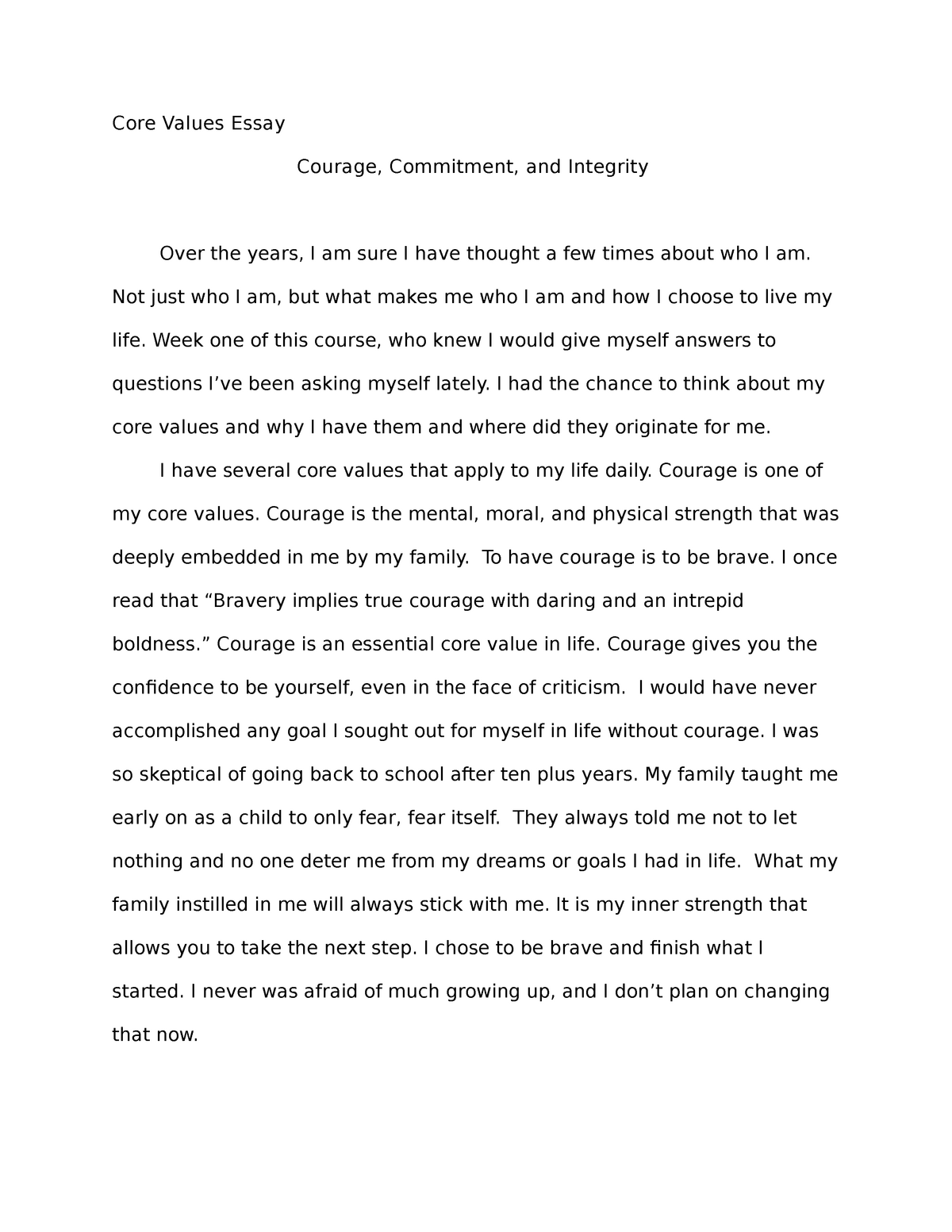 an essay on core values