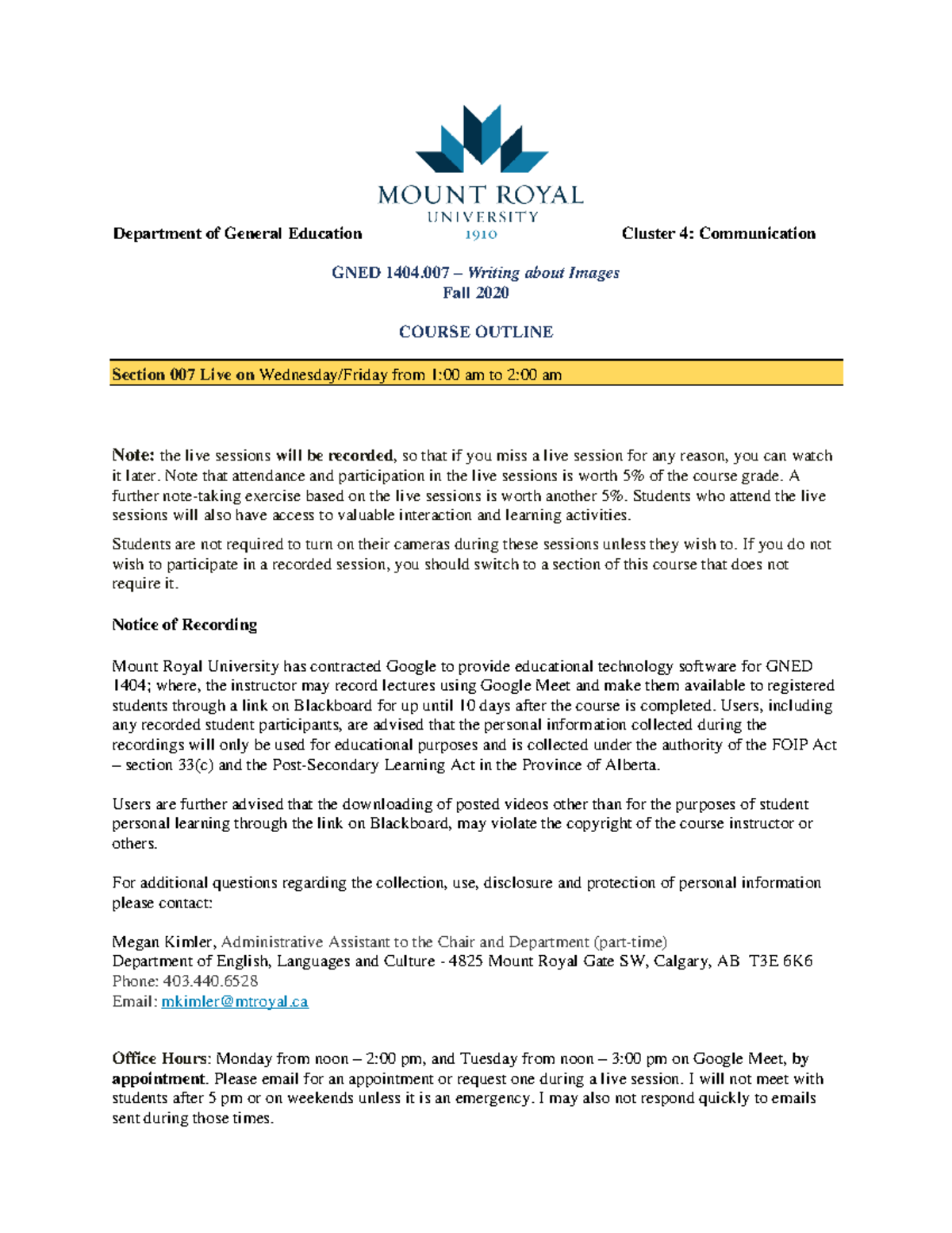 Course outline 007 - Department of General Education Cluster 4 ...
