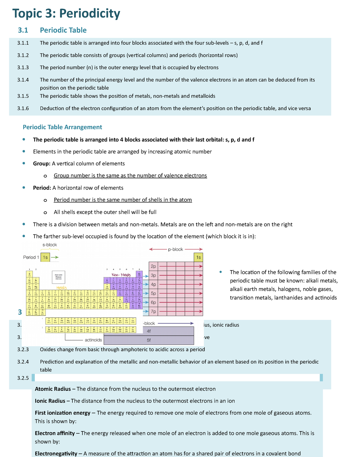 3._periodicity IB Chem - Topic 3: Periodicity 3 Periodic Table 3.1 The ...