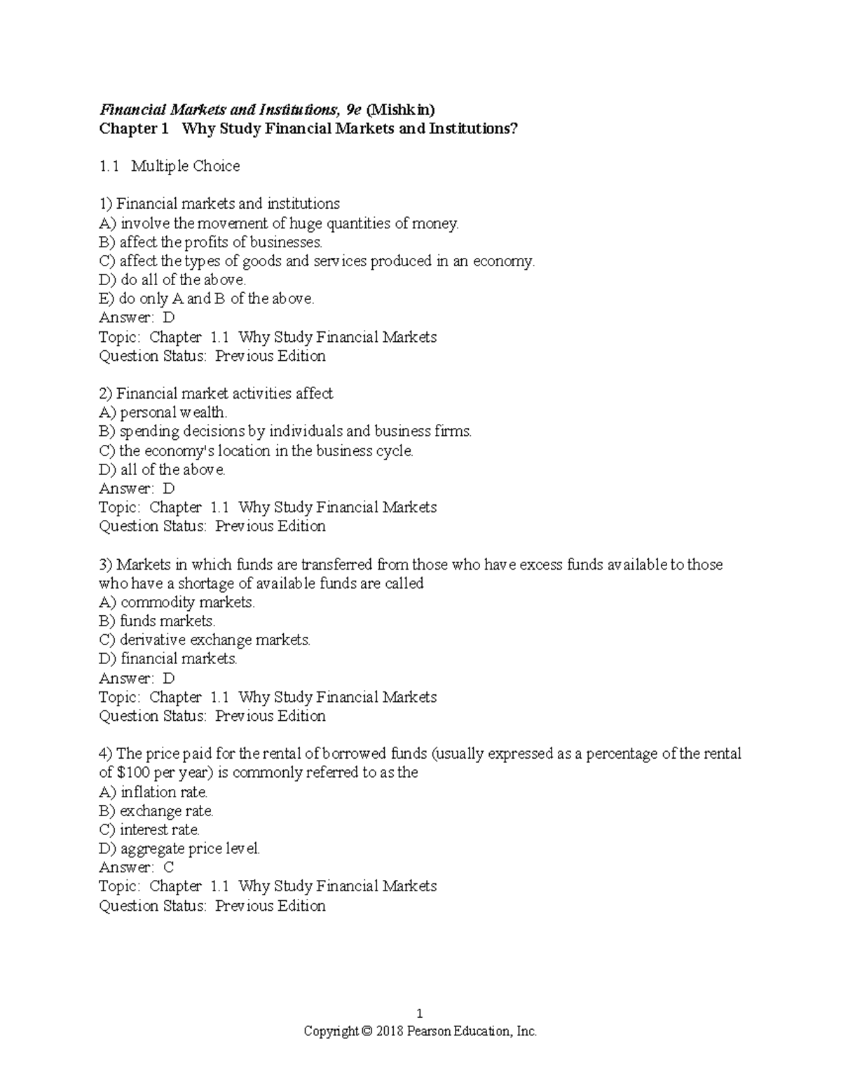 Ch.1 Test Bank - Why Study Financial Markets - Studocu