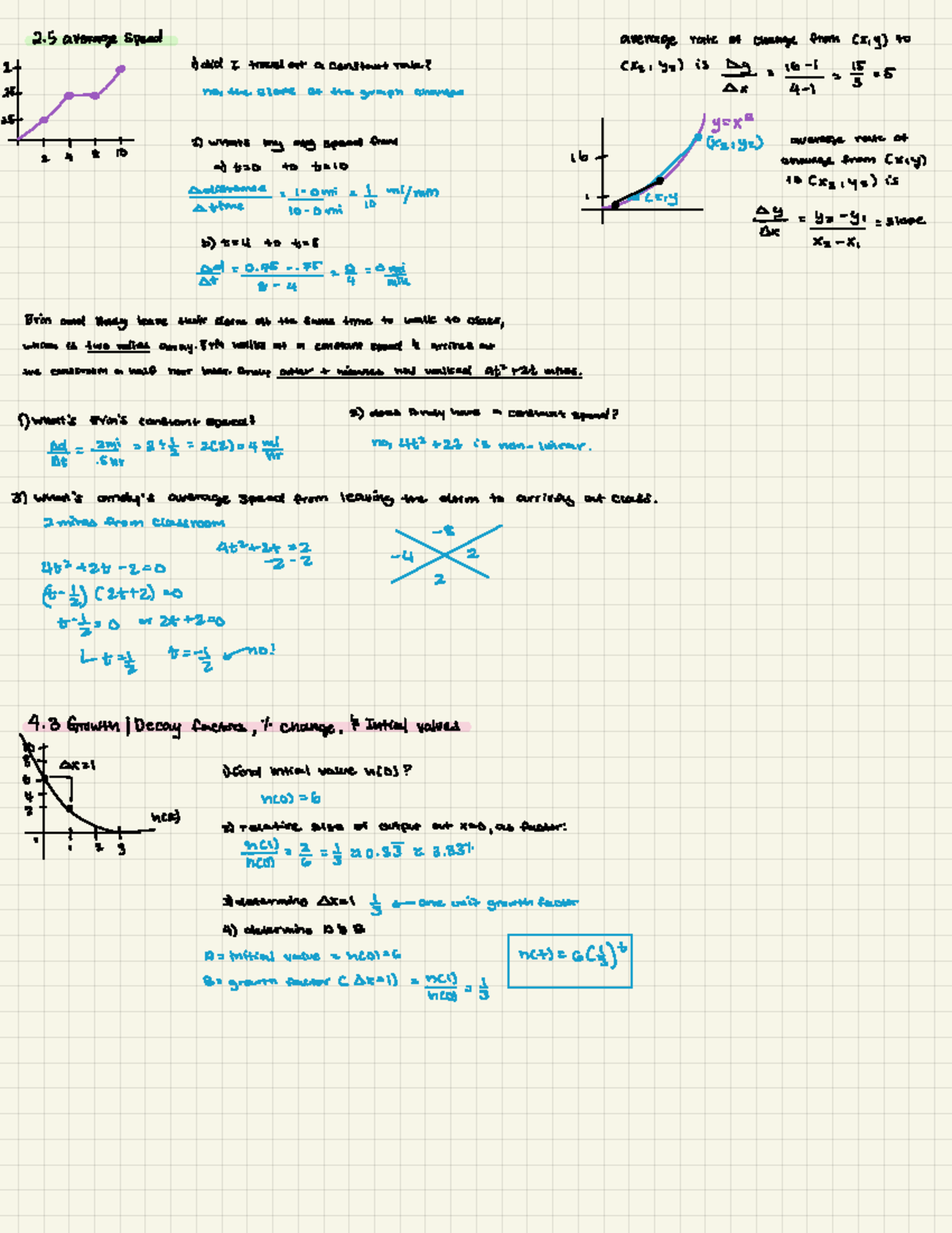 Math 2.5 unit notes - 2 average speed average rate of change from (x,y ...