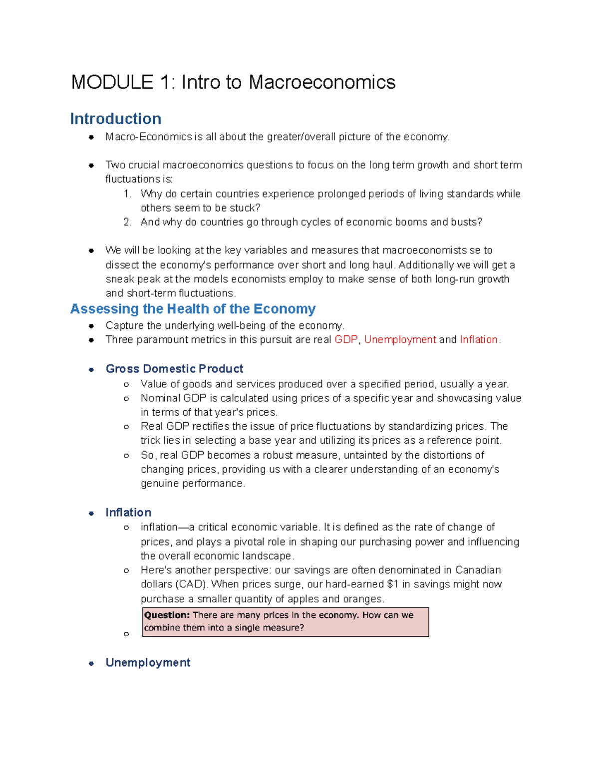 Ch. 5 (Lecture 1 Notes) - MODULE 1: Intro to Macroeconomics ...