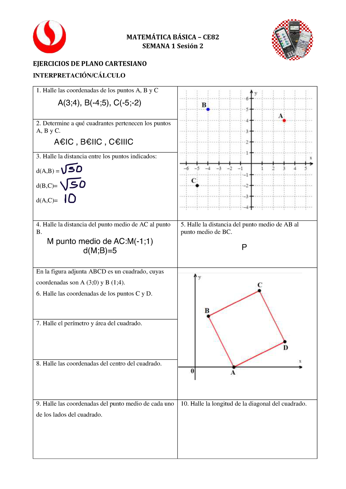 CE Semana SP Ejercicios DE Plano Cartesiano Y Recta MATEMTICA BSICA CE SEMANA