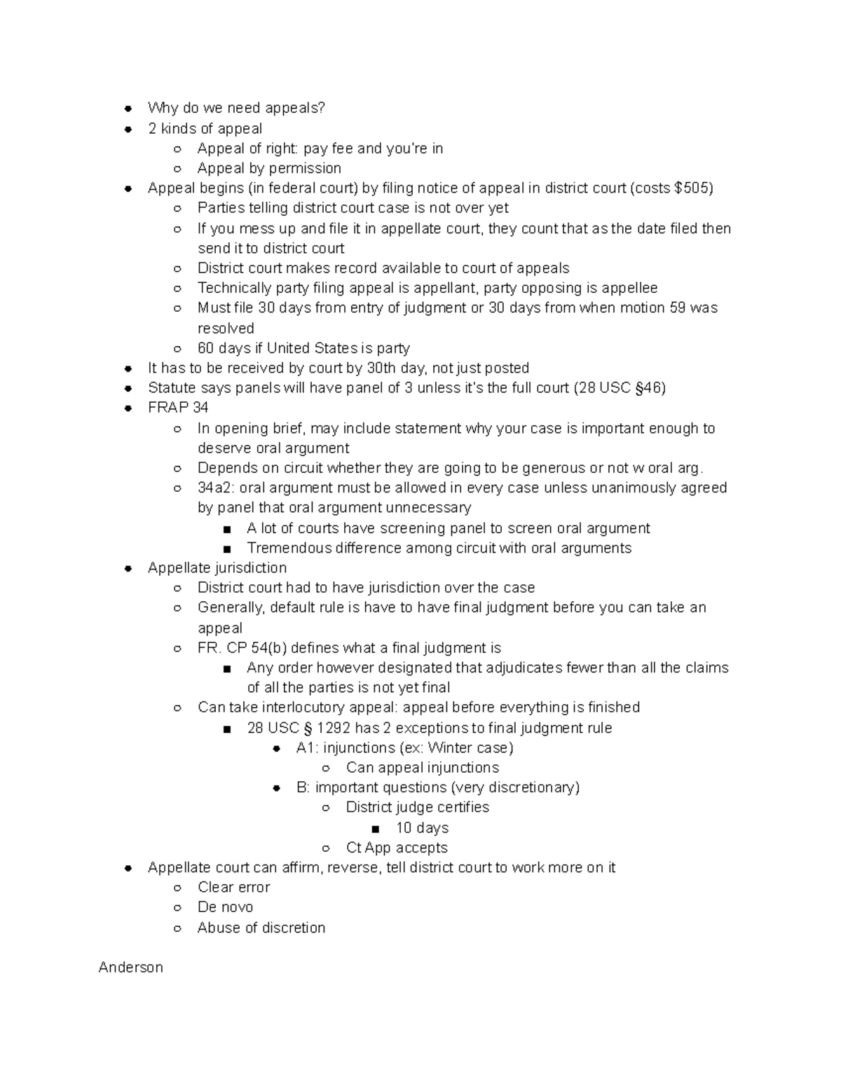 Civ pro 11 3 class notes - Why do we need appeals? 2 kinds of appeal ...