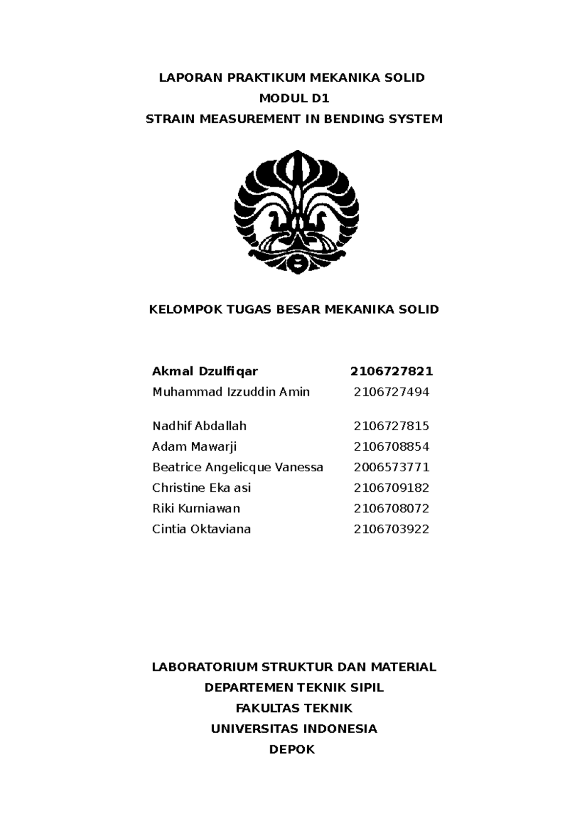 Modul D Mekanika Solid - LAPORAN PRAKTIKUM MEKANIKA SOLID MODUL D ...