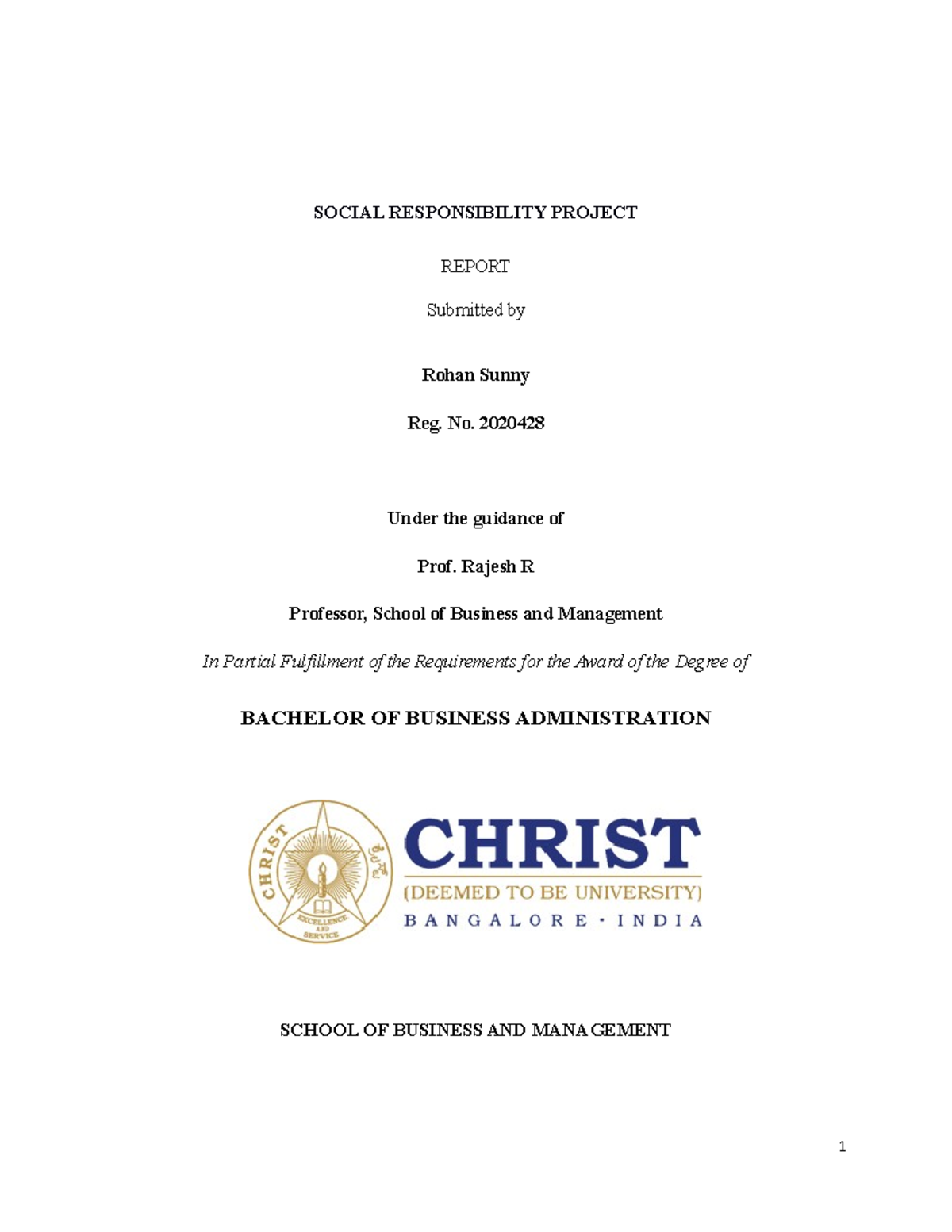 SRP Report Rohan Sunny 2020428 - SOCIAL RESPONSIBILITY PROJECT REPORT ...