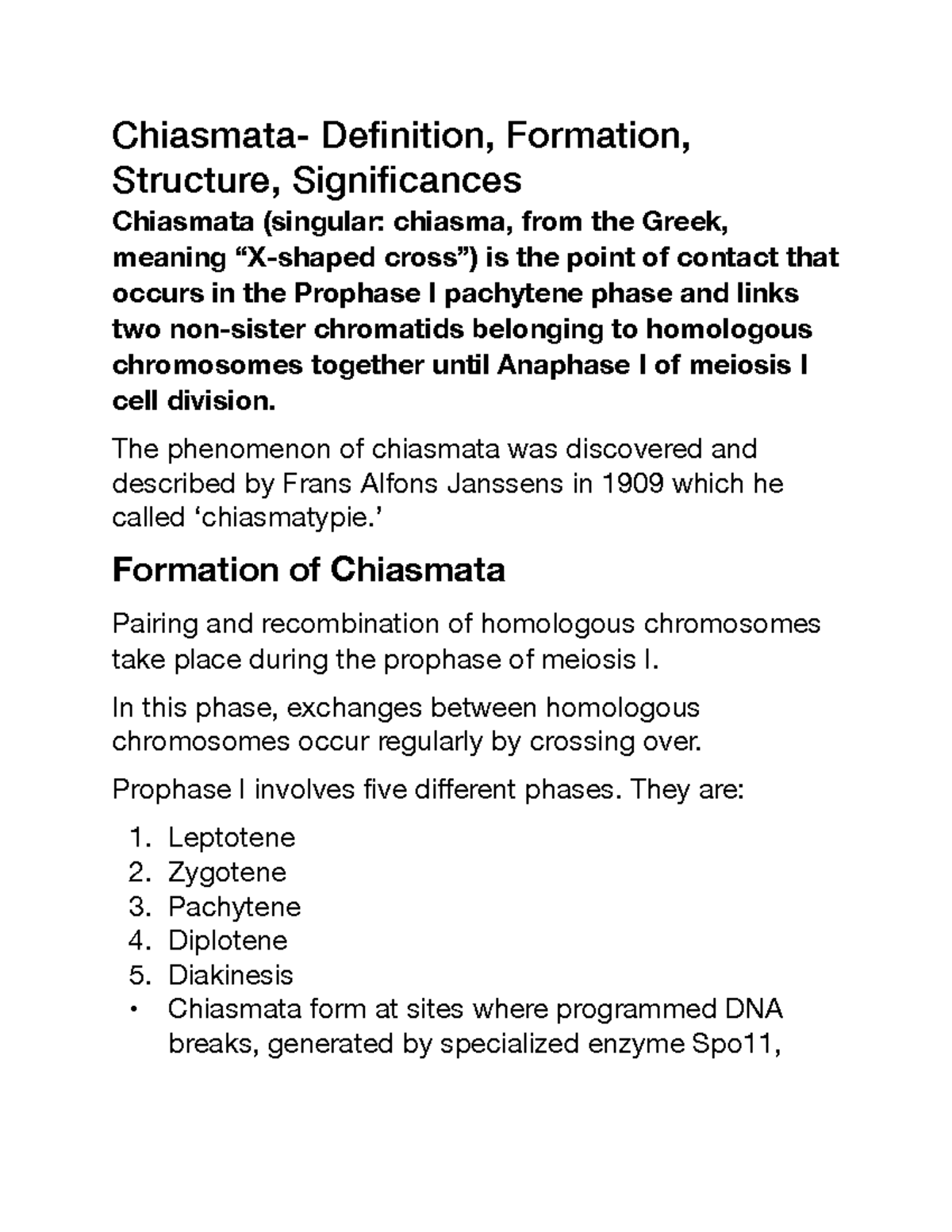 Bio 26 Notes Chiasmata Definition, Formation, Structure