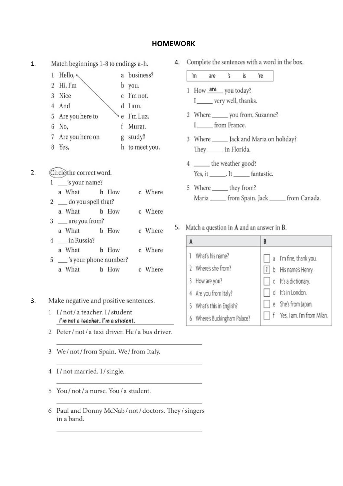 lista de homework en ingles