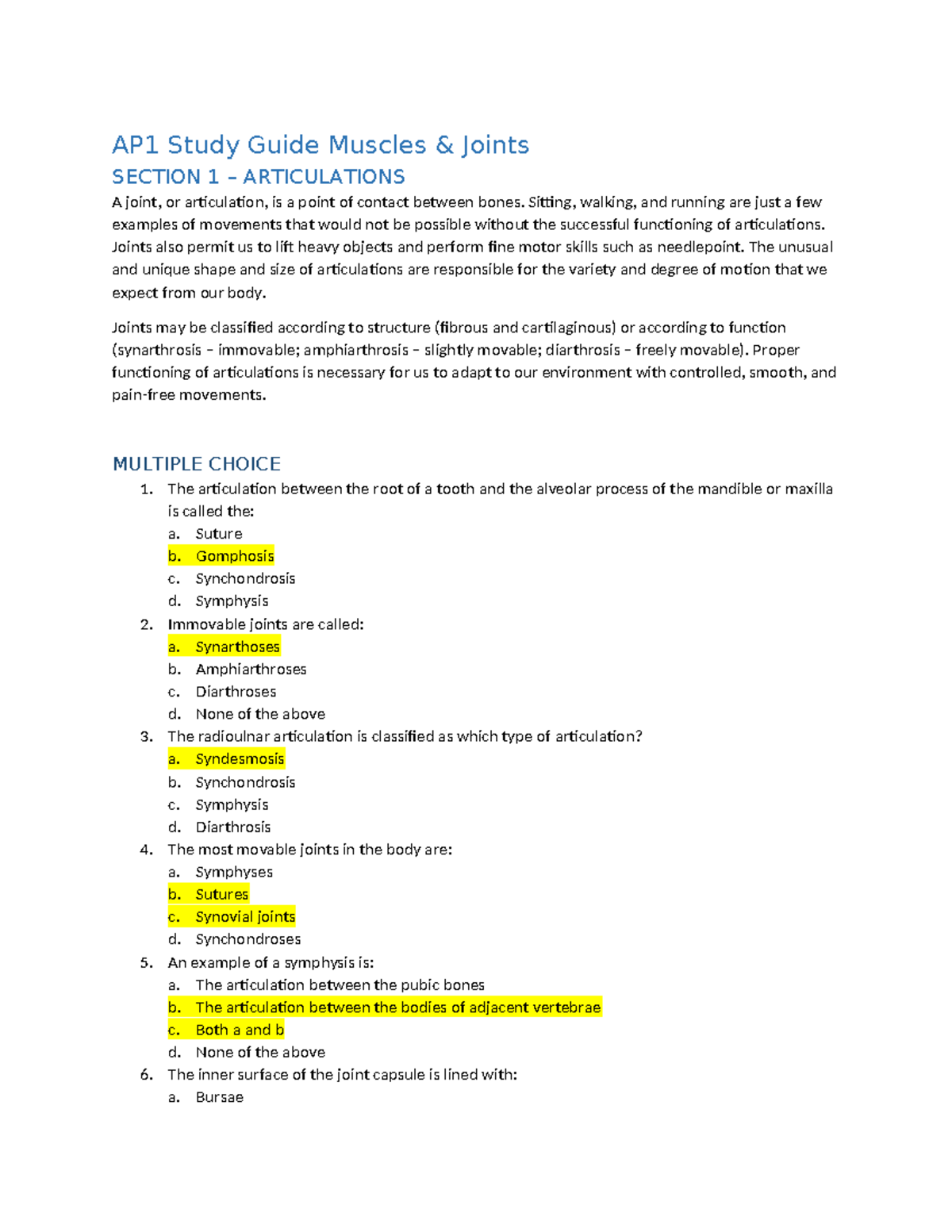 AP1 Study Guide Muscles - Sitting, Walking, And Running Are Just A Few ...