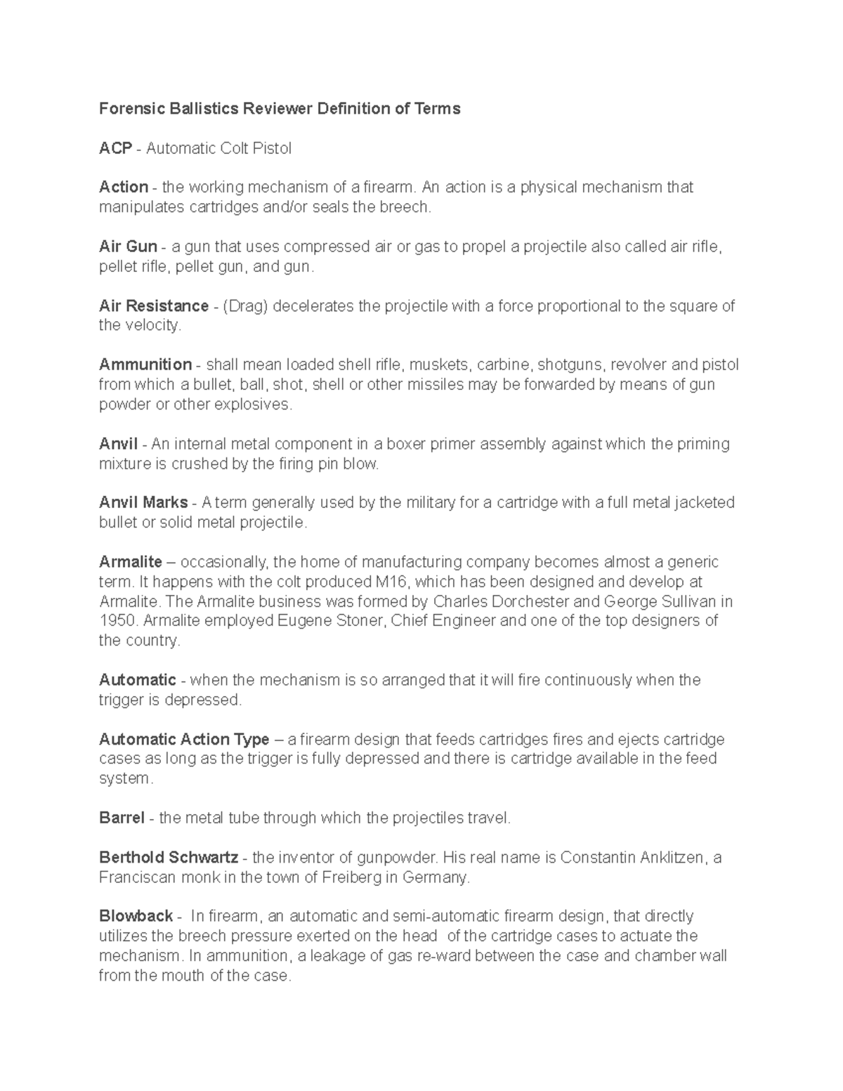 Forensic Ballistics Definition Of Terms