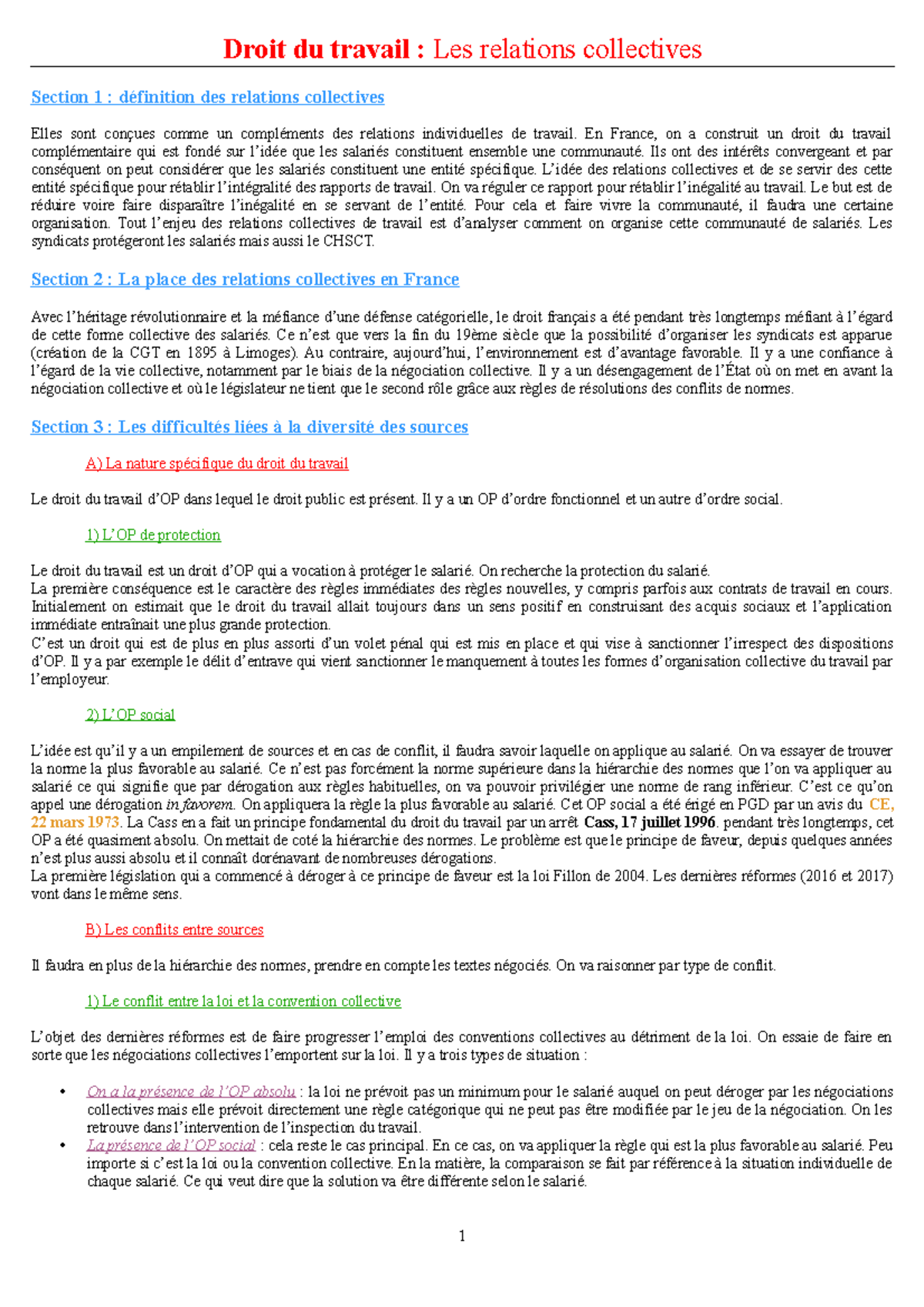 Droit du travail - semestre 2 - Droit du travail : Les relations ...
