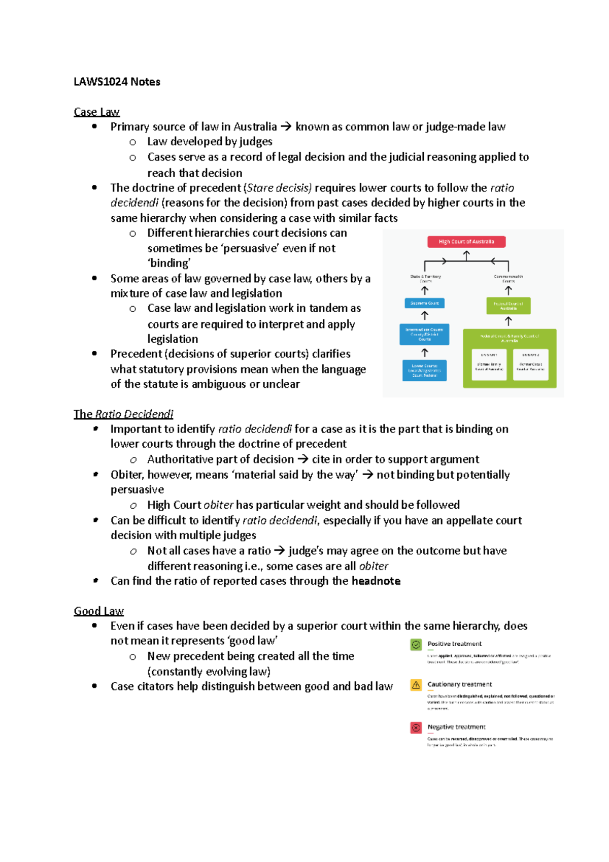 LAWS1024 Notes LAWS1024 Notes Case Law Primary source of law in Australia known as common law