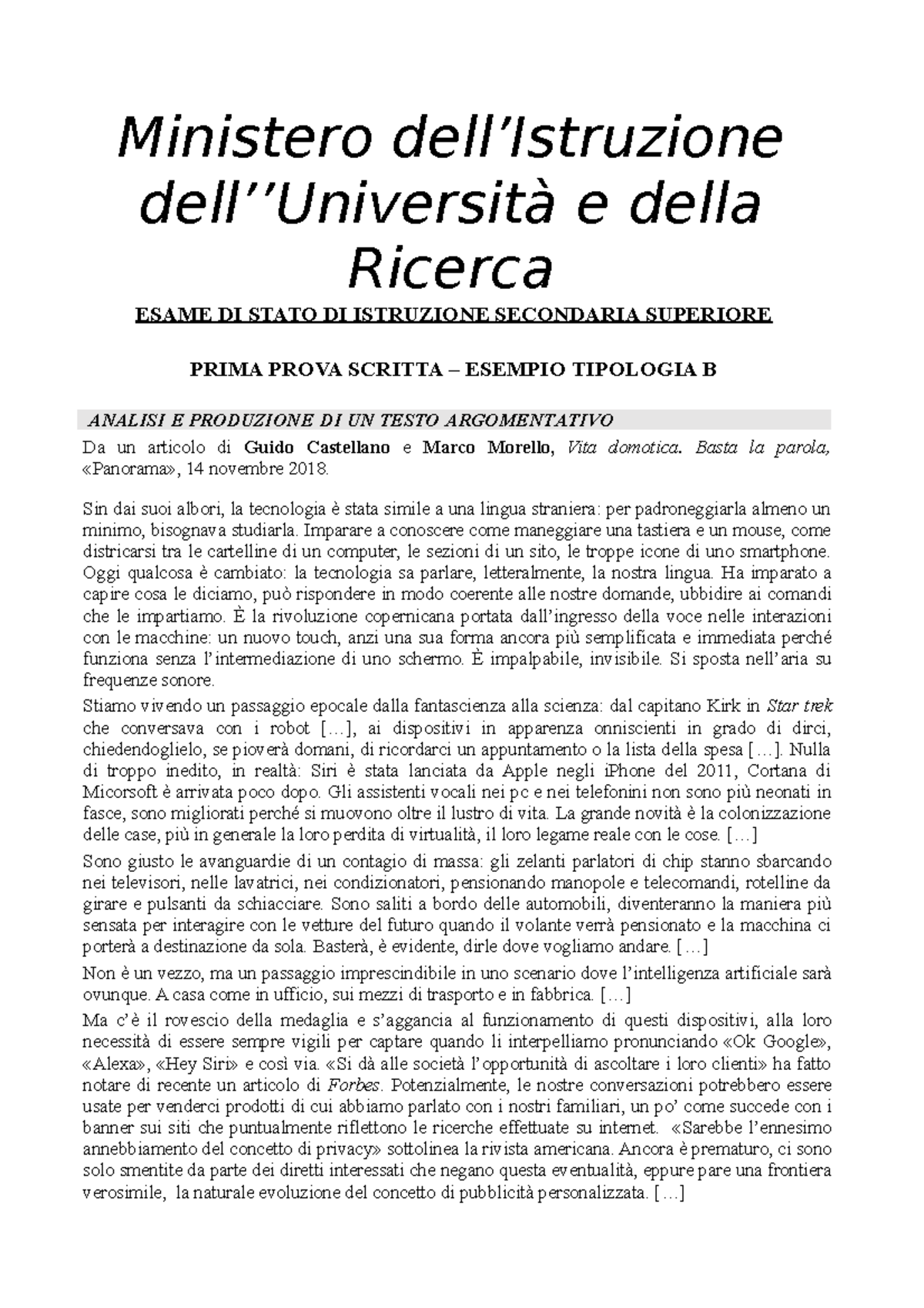 Tipologia B 2 Marzo 19 - Appunti - Ministero Dell’Istruzione Dell ...