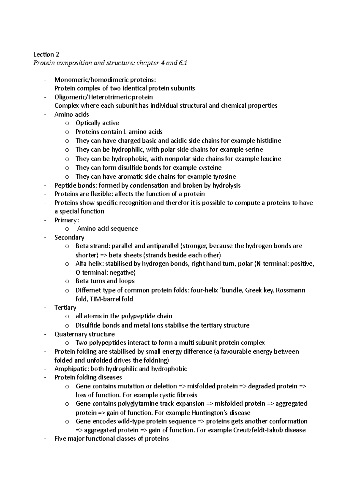 Biokemi lektion 2 - Protein composition and structure - Lection 2 ...