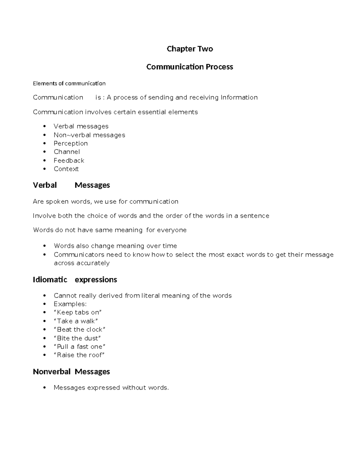 Chapter Two - communication importance and the process - Chapter Two ...