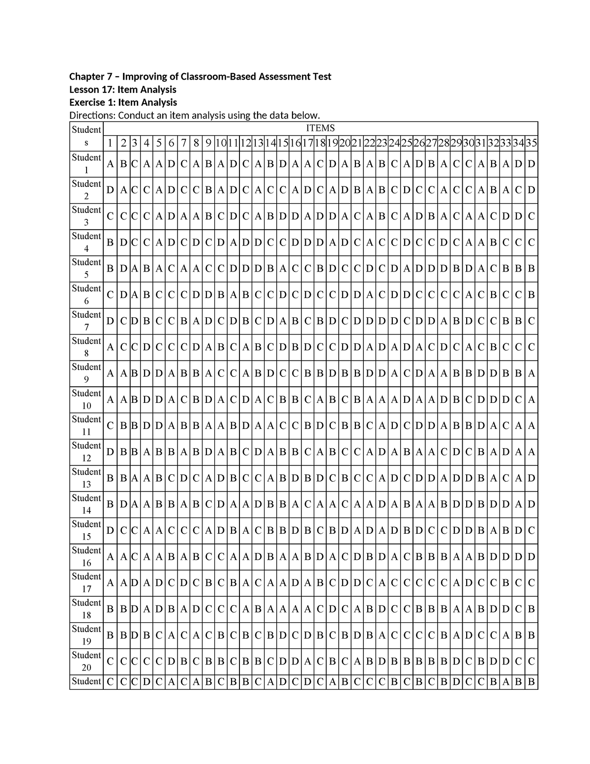 Chapter 7 exercise 1 - Chapter 7 – Improving of Classroom-Based ...