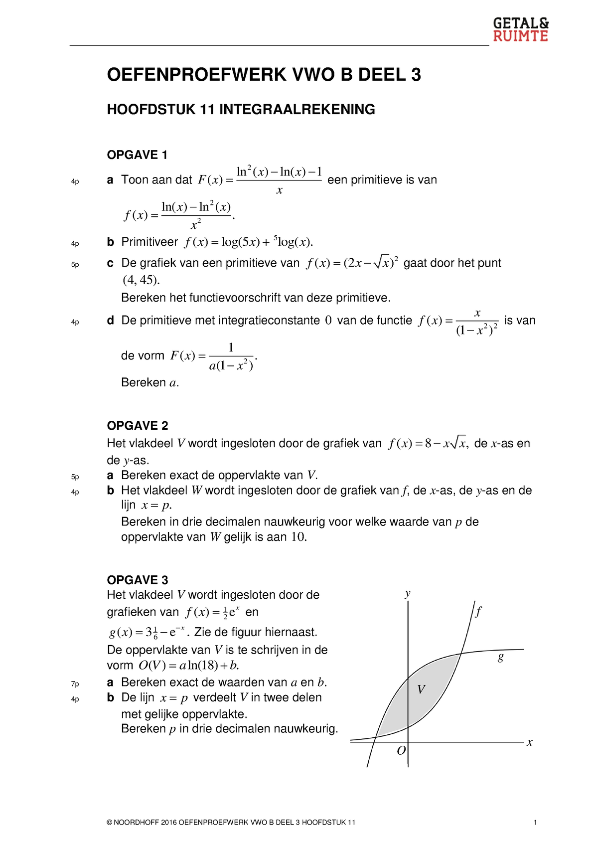 Wiskunde B H11 Oefentoets - © NOORDHOFF 2016 OEFENPROEFWERK VWO B DEEL ...