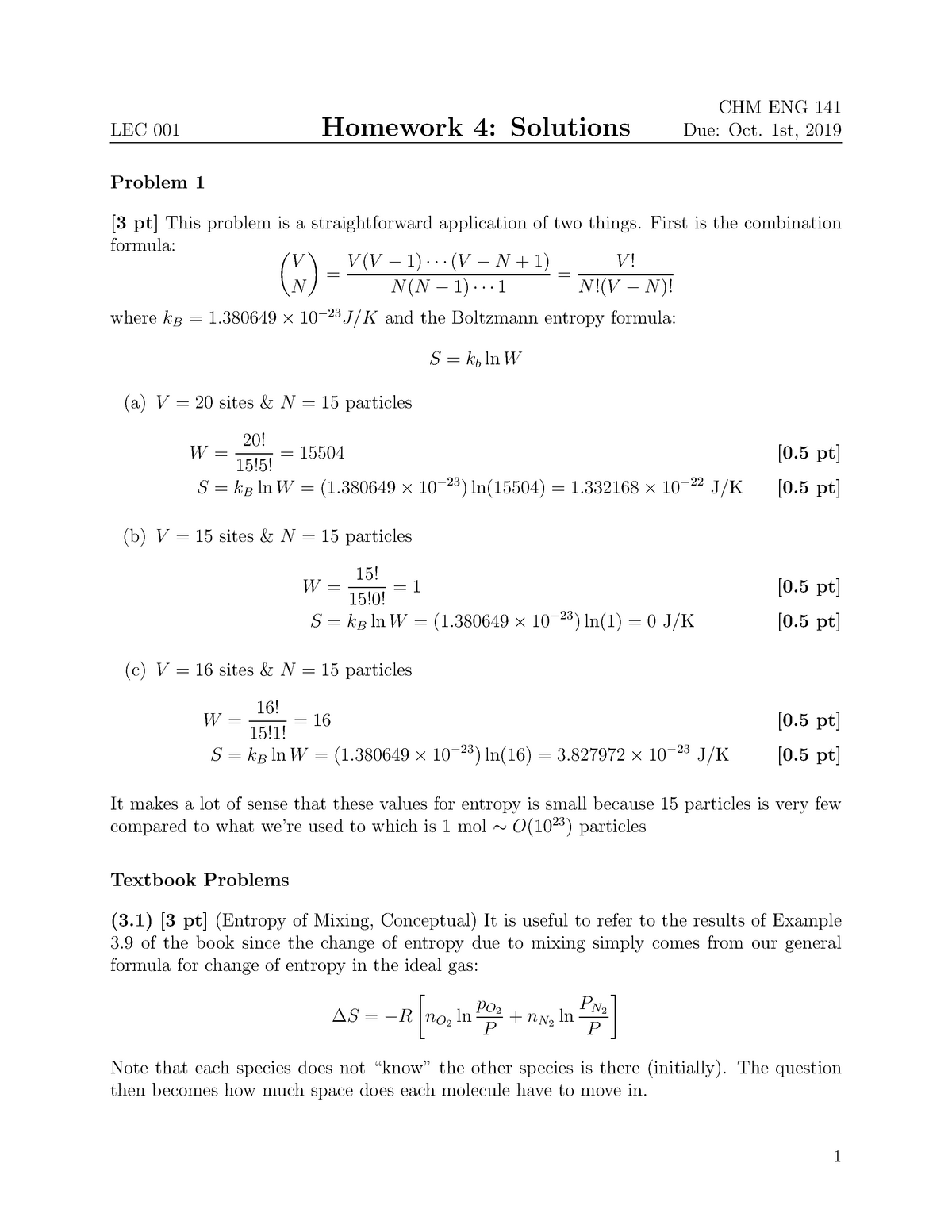 HW 4 CBE 141 Solutions - Homework PS 4 Solns - LEC 001 Homework 4 ...