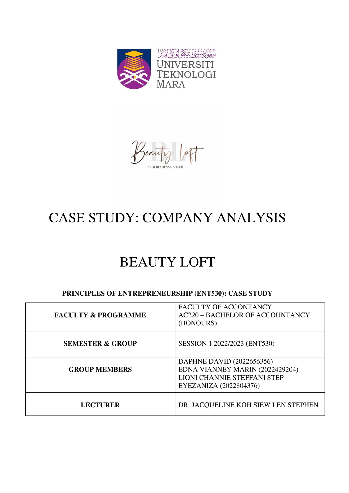 ent530 group assignment case study