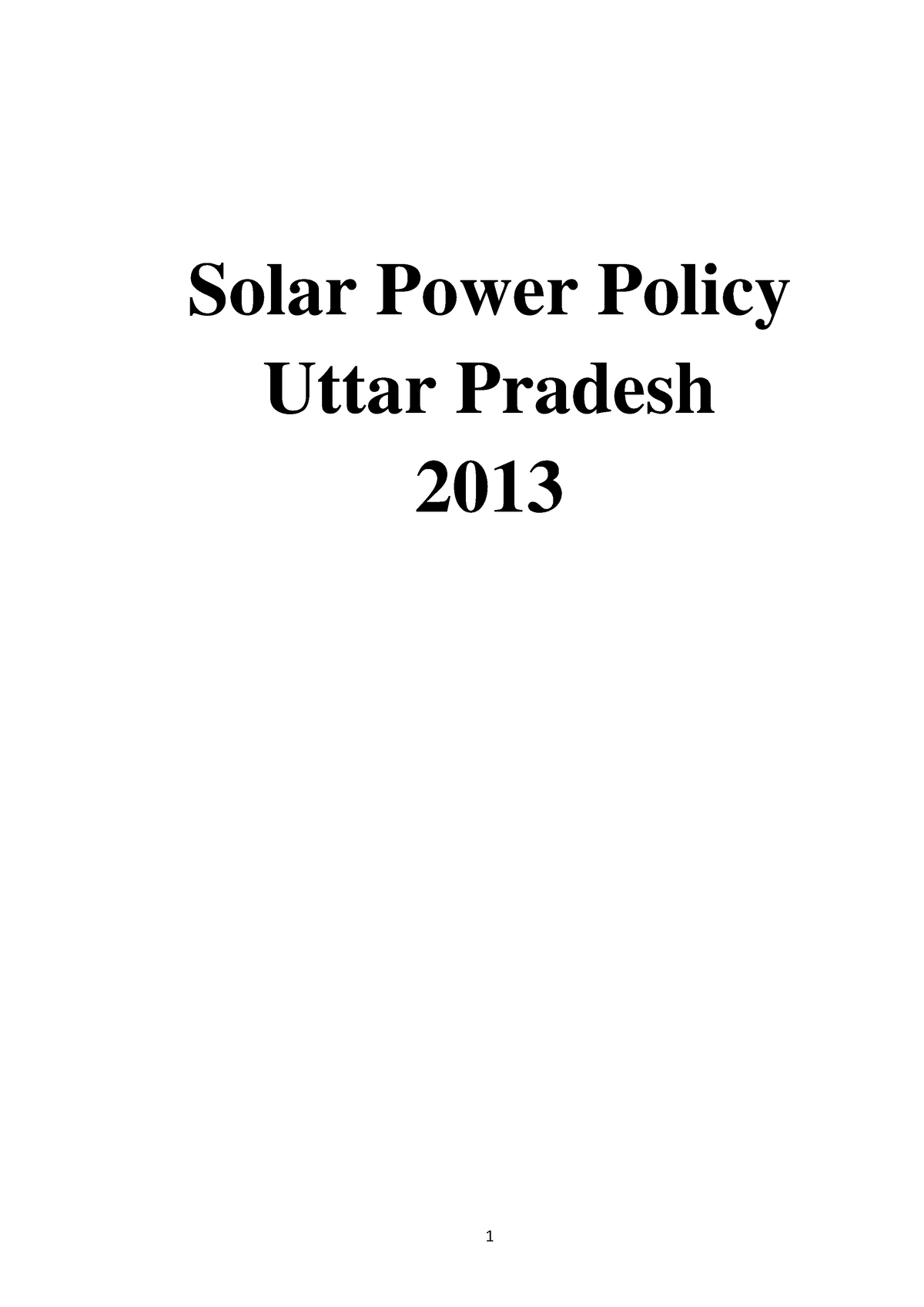 Solar Policy - Solar Power Policy Uttar Pradesh 2013 Table Of Contents ...