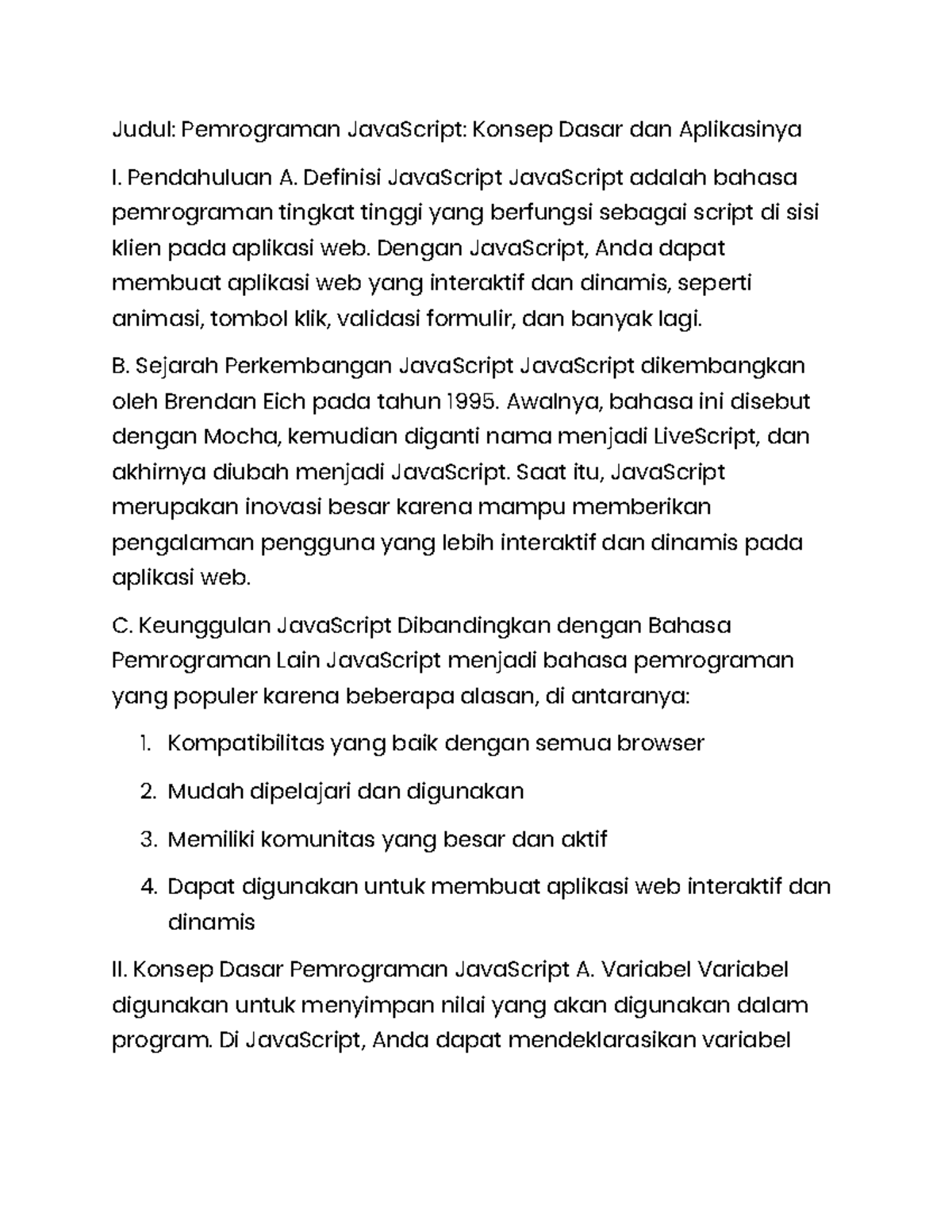 Pengantar Java Script Judul Pemrograman Javascript Konsep Dasar Dan