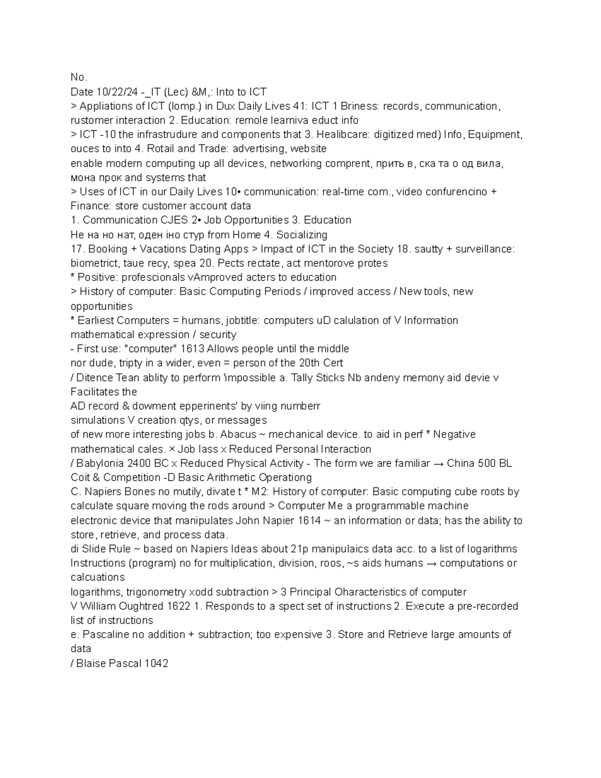 IT lecture history computer - No. Date 10/22/24 -_IT (Lec) &M,: Into to ...