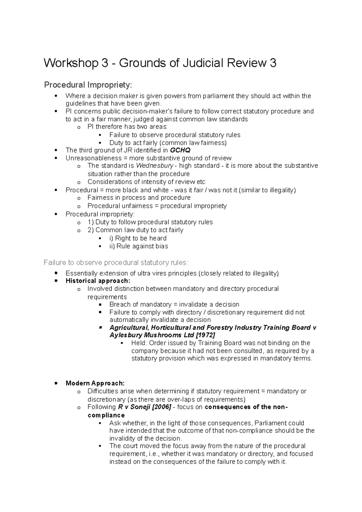 PLII WS3 Prepare Notes - Workshop 3 - Grounds of Judicial Review 3 ...