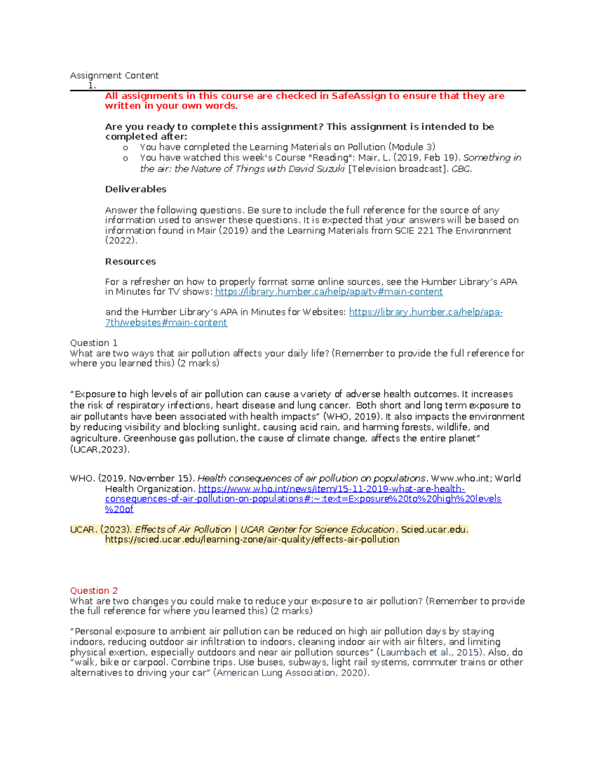 2 - Pollution Assignment - Assignment Content 1. All assignments in ...