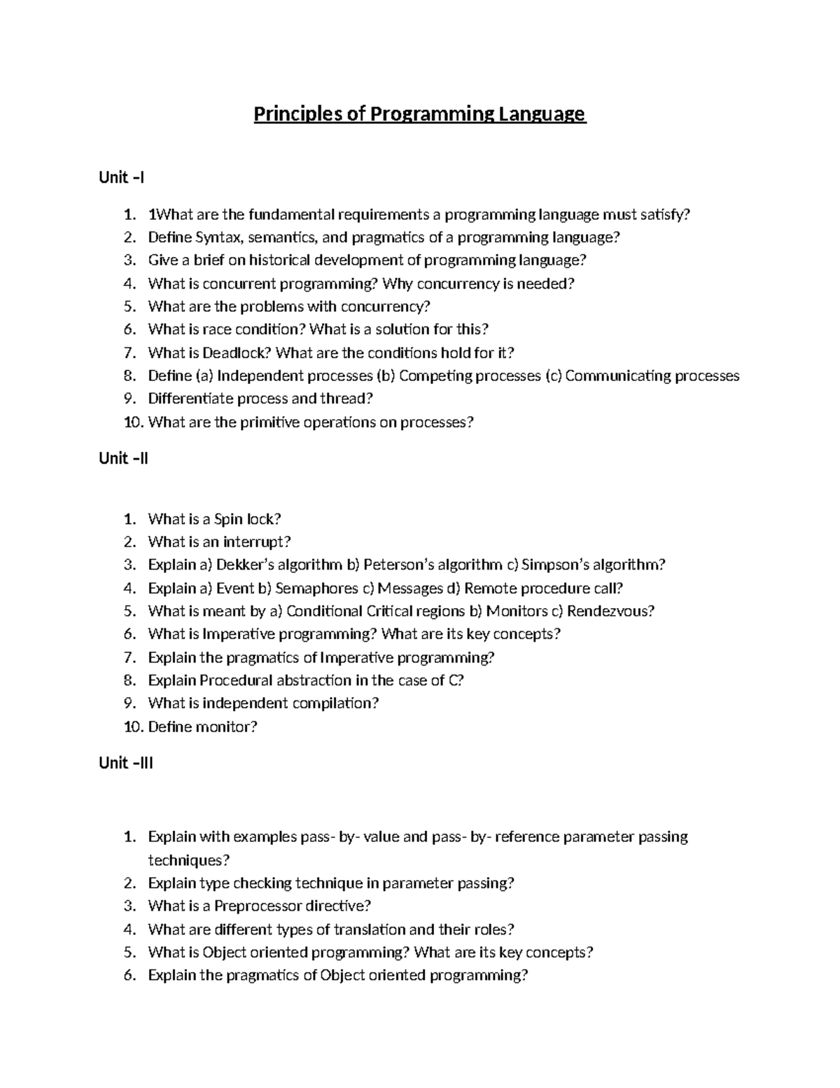 Principles of programm. language assignment questions - Principles of ...