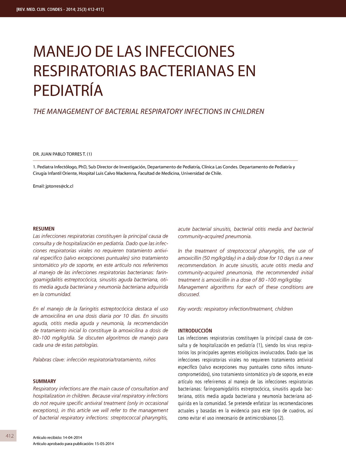 Manejo DE LAS Infecciones Respiratorias Bacterianas EN Pediatría - 412 ...