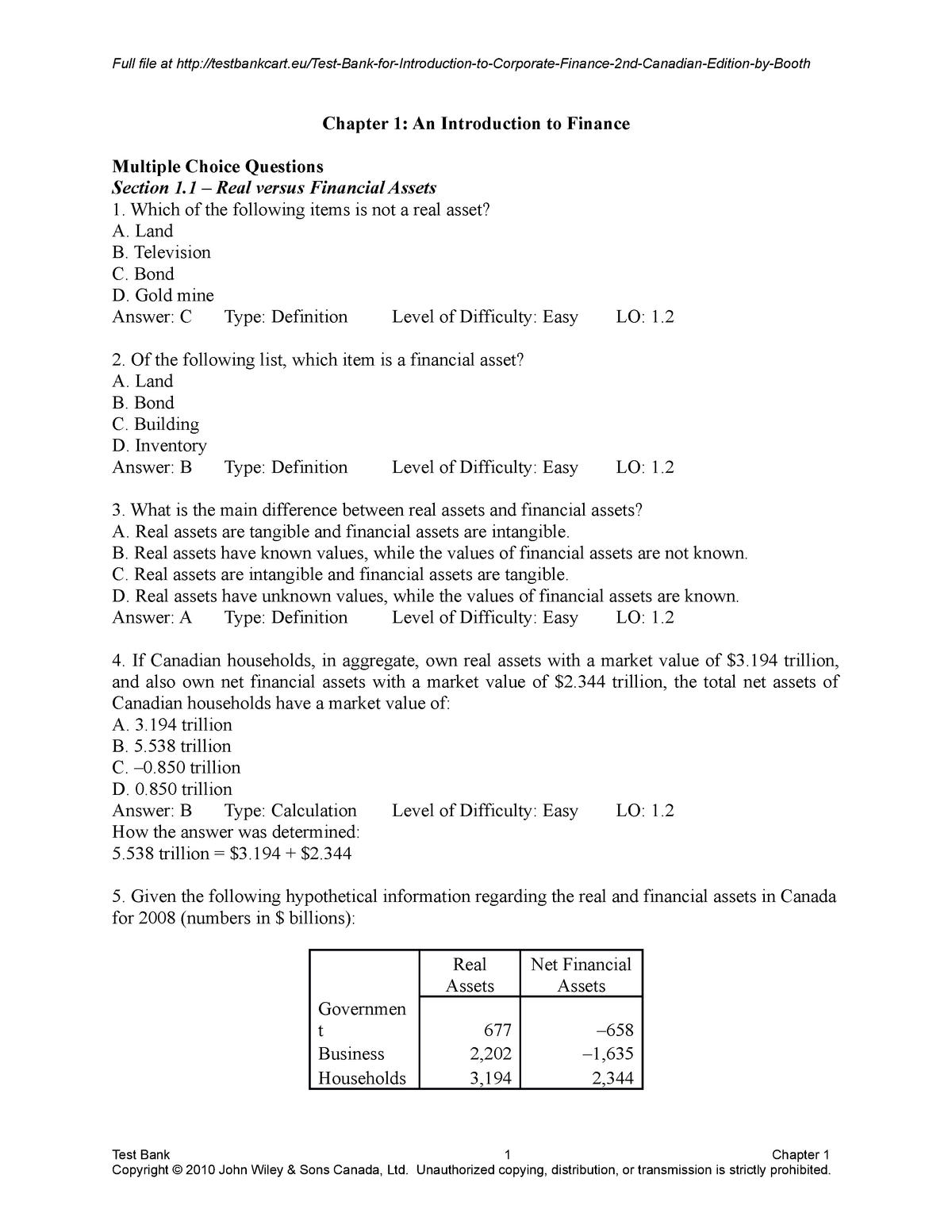 Test Bank for Introduction to Corporate Finance 2nd Canadian Edition Sns-Brigh10