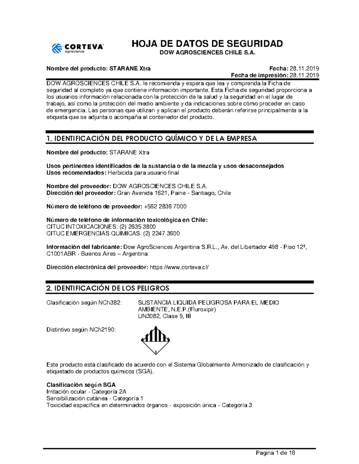 Starane Xtra SDS Chile - hoja de seguridad plagucidas - HOJA DE DATOS ...