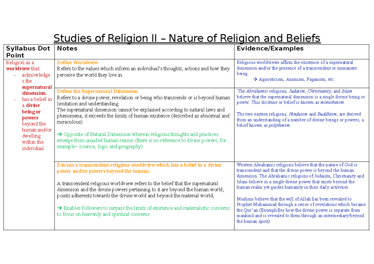 SOR II – Nature of Religion and Beliefs - Studies of Religion II ...