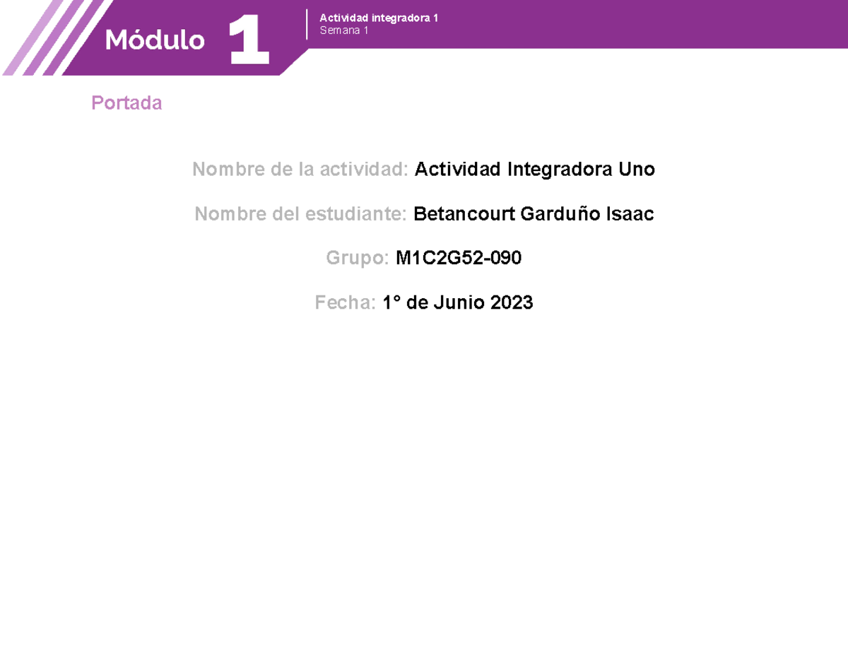 Tarea Prepa M1S1AI1 - Semana 1 Portada Nombre De La Actividad ...