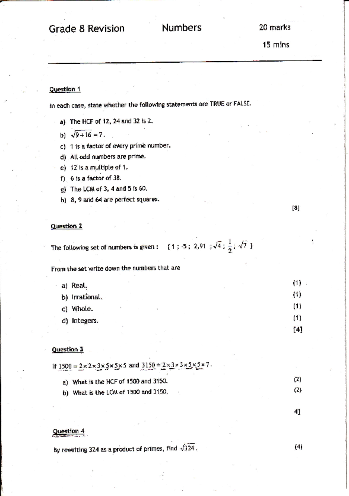 GR 8 Worksheet Numbers - To be used during practice teaching. - Grade 8 ...