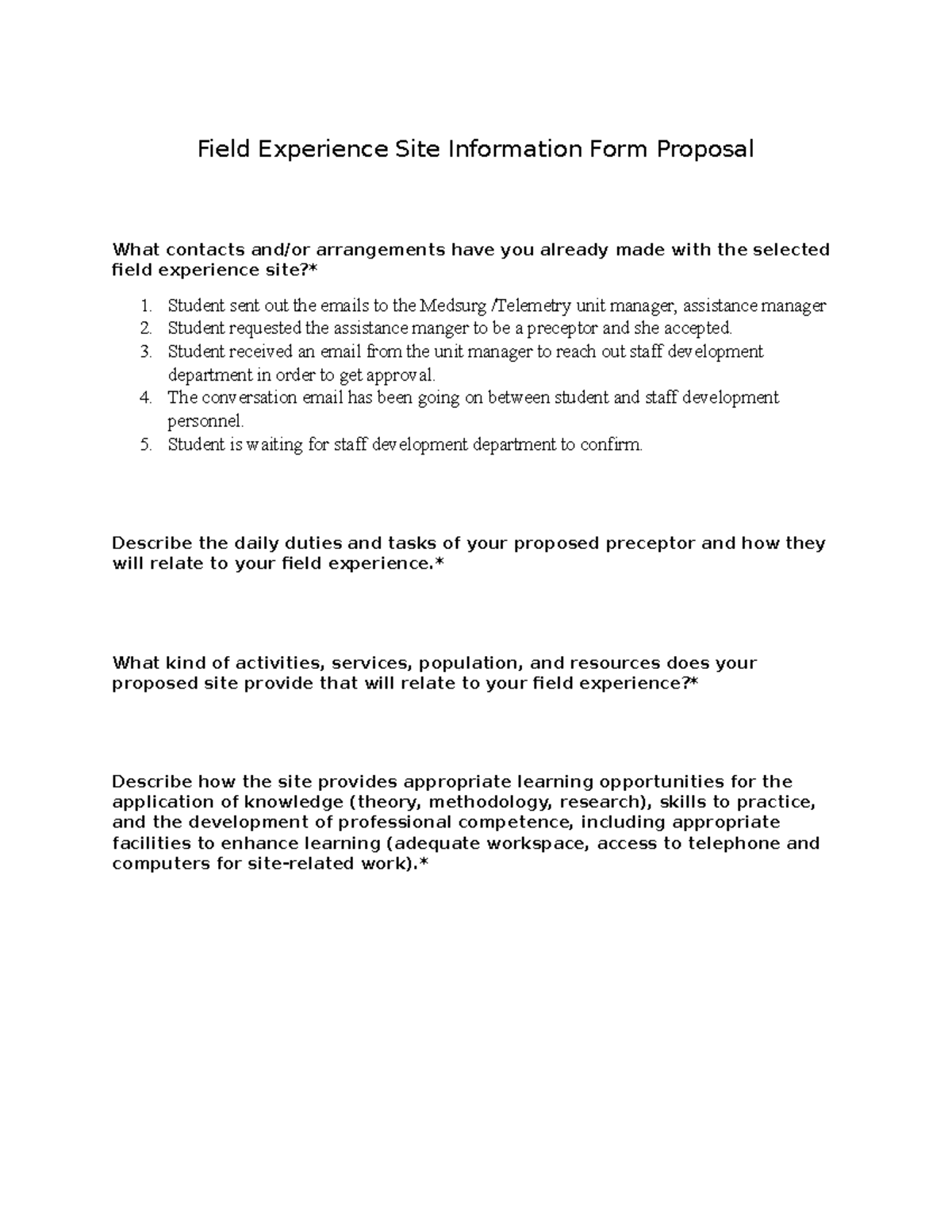 GCU Field Experience Site Information Form Field Experience Site