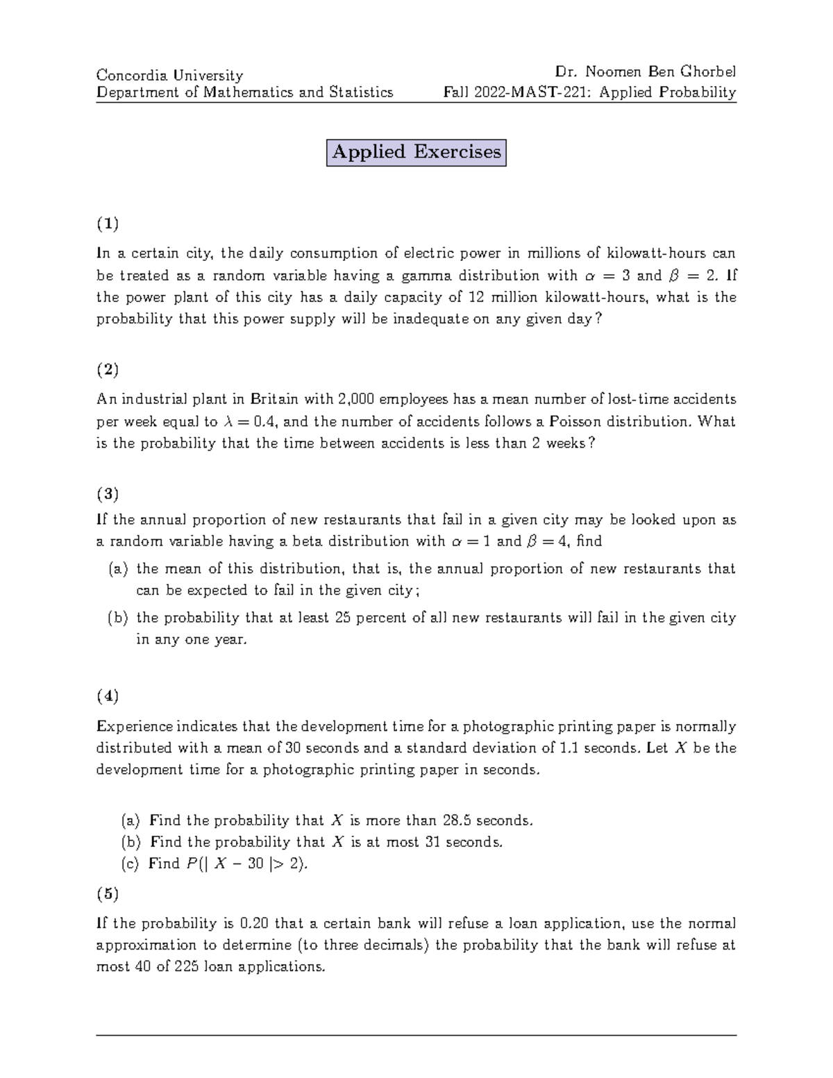 Mast 221 problems - Concordia University Department of Mathematics and ...