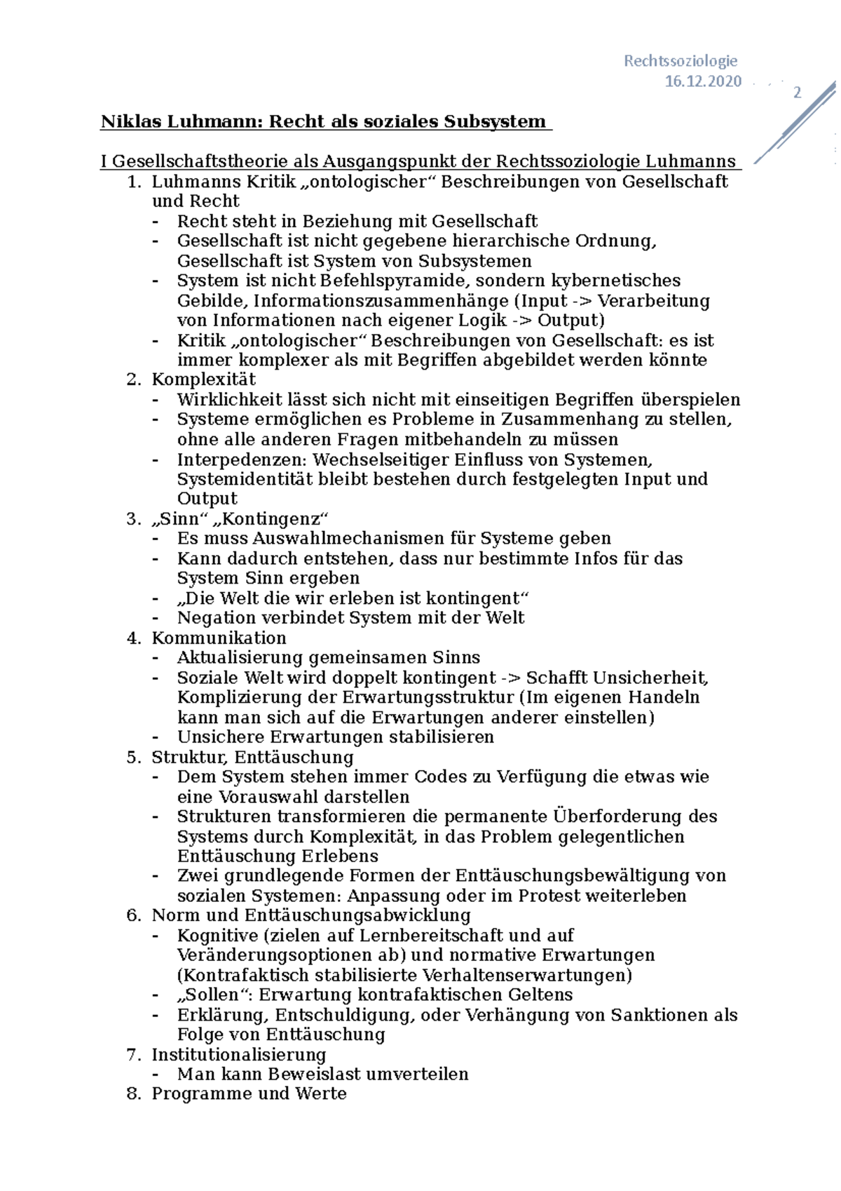 16.12 Niklas Luhmann - 2 Rechtssoziologie 16. Niklas Luhmann: Recht als ...