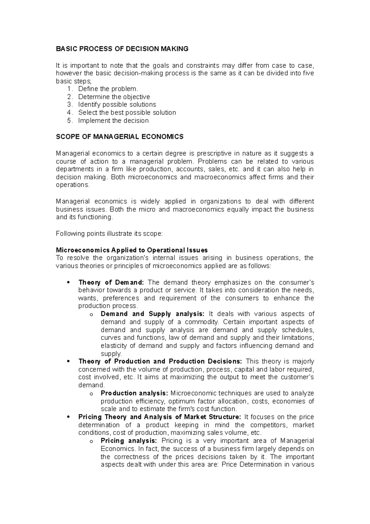 ECON 8 - ECONOMICS - BASIC PROCESS OF DECISION MAKING It is important ...