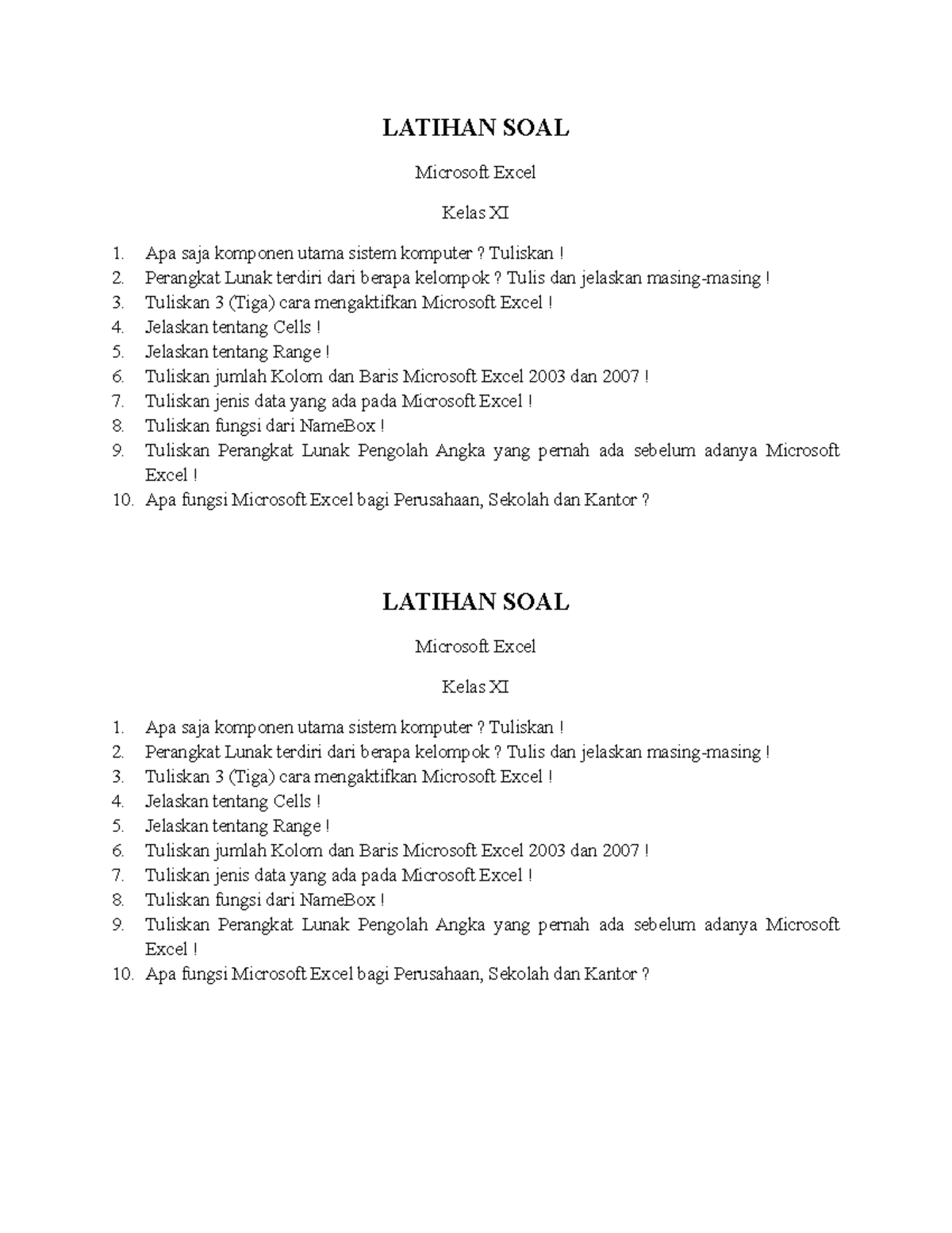 Latihan soal excel latihan soal microsoft excel kelas xi apa saja