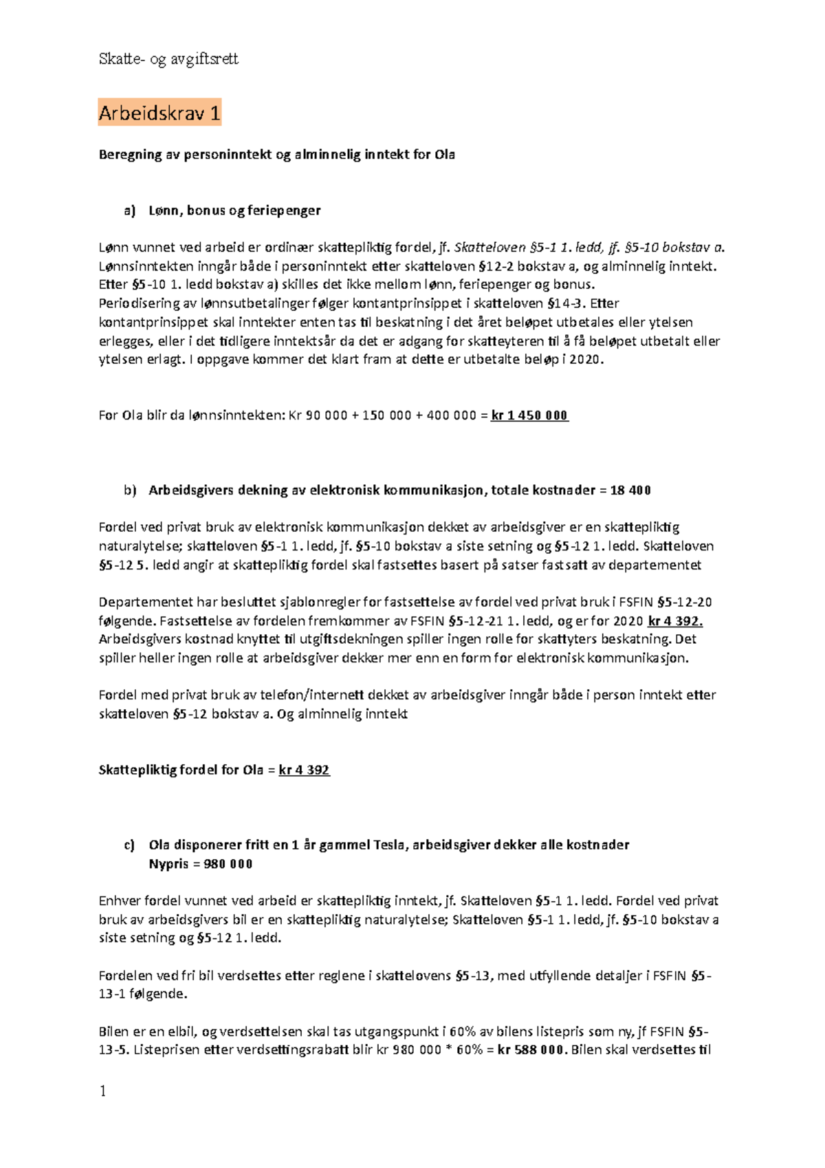 Arbeidskrav 1 – Personinntekt Og Alminnelig Inntekt - Arbeidskrav 1 ...